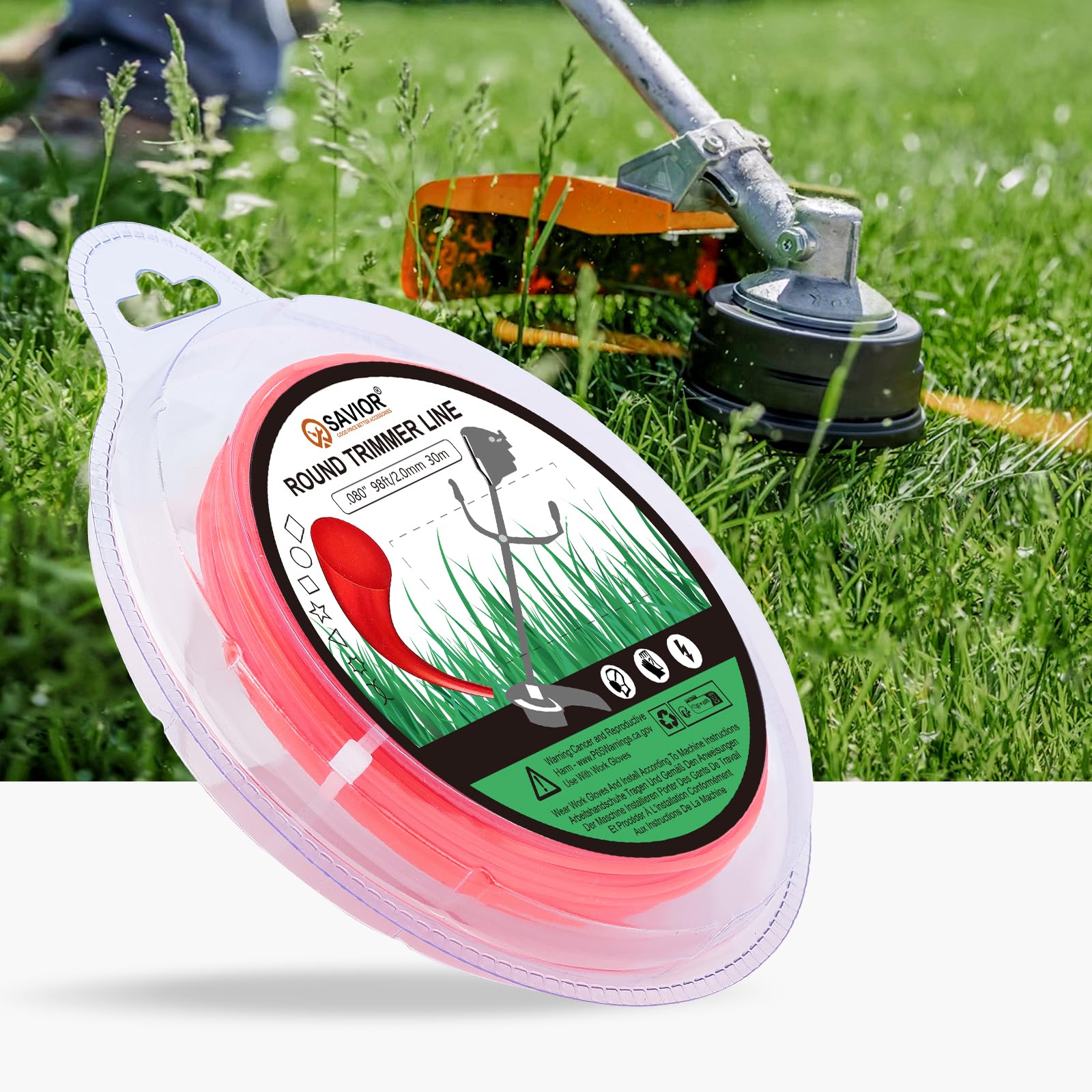 Savior 30M 2mm Strimmer Wire Universal String Trimmer Line Nylon Strimmer Cord 1.2mm 1.6mm 2.0mm 2.4mm 3.0mm Grass Strimming Cable for Garden Weeds Flower Beds (2mm x 30m Round) — view 6
