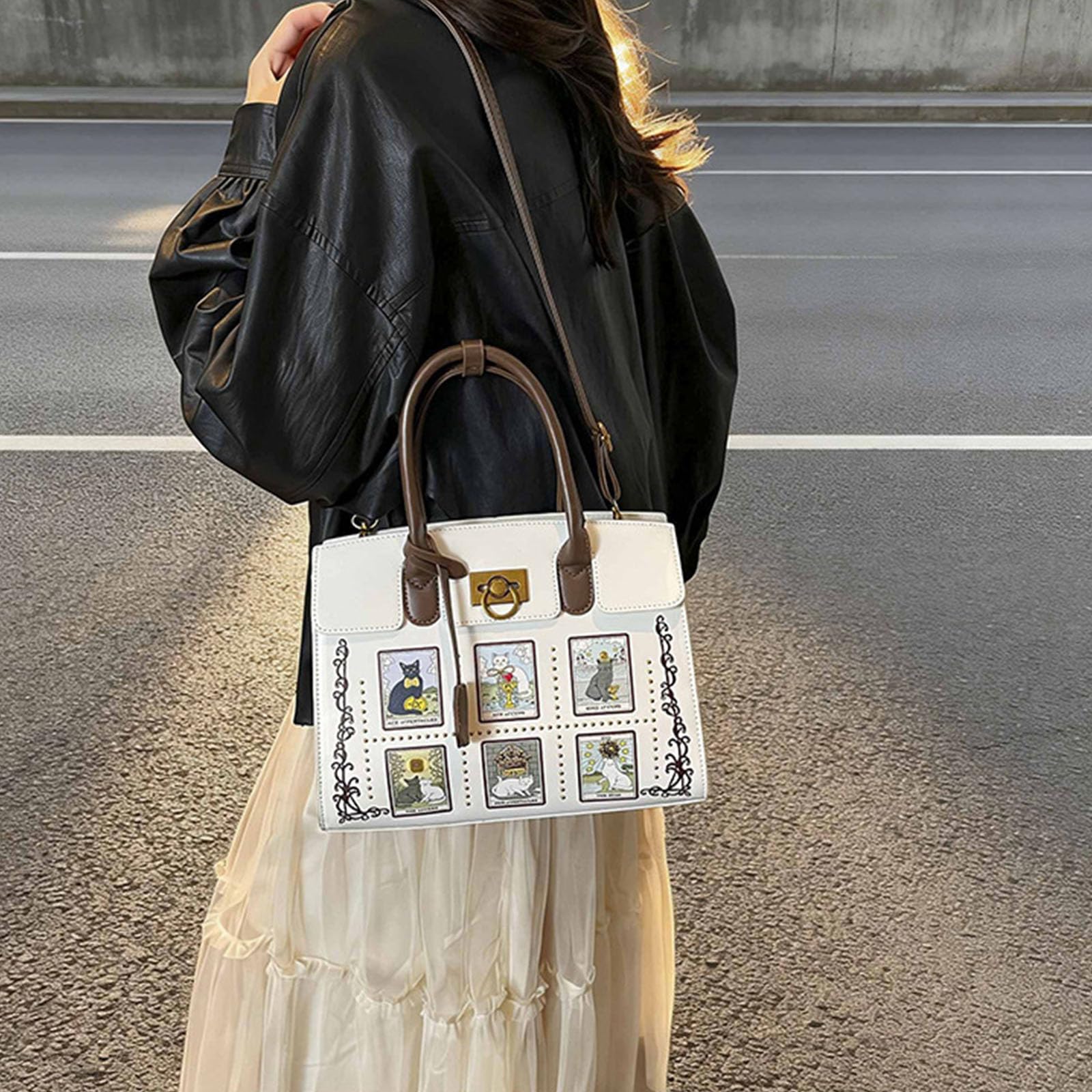 Creature - Borsa a mano con tracolla regolabile e tasche multiple per donna in pelle ecologica in poliuretano, versatile