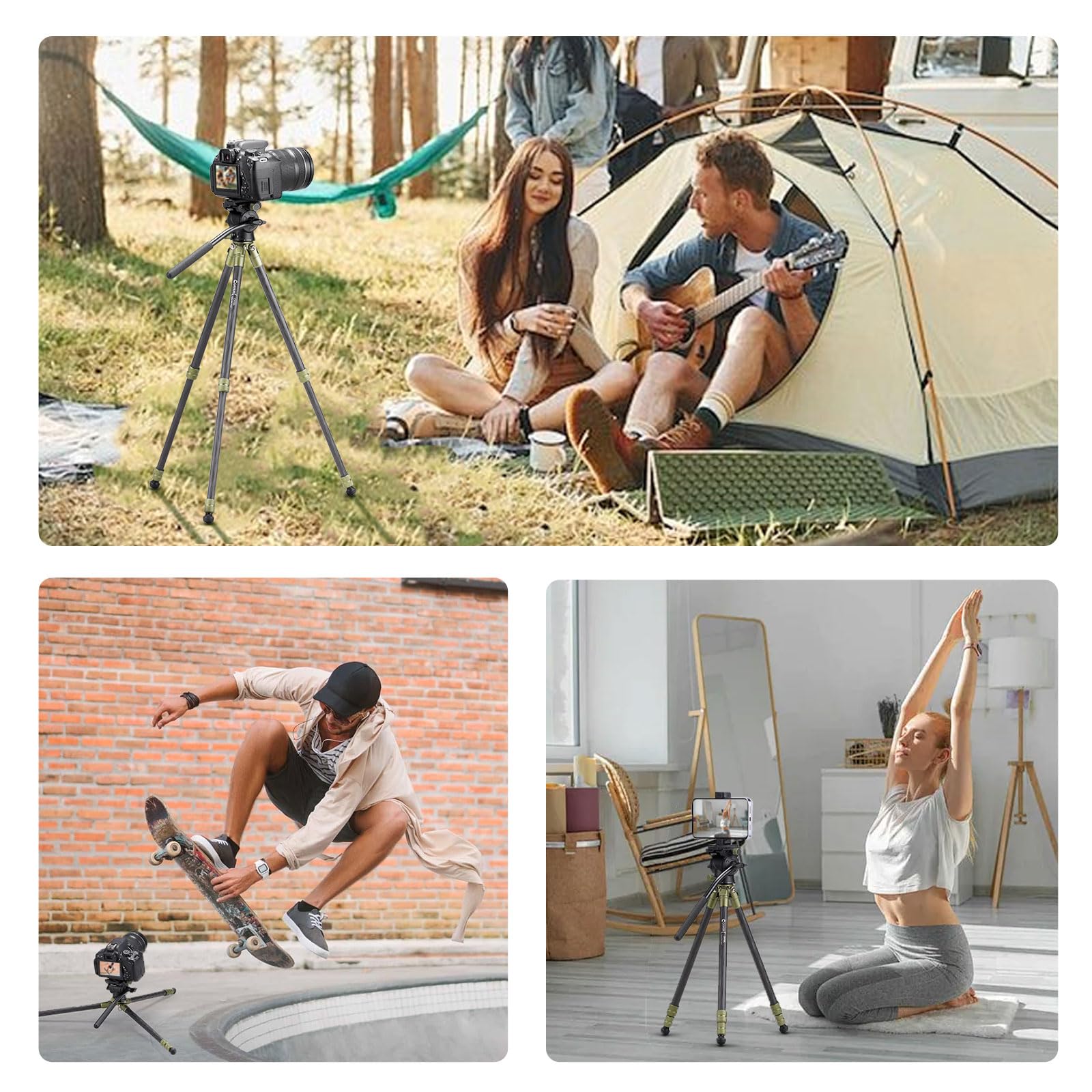 Cayer CH10L Treppiede in fibra di carbonio con mini testa fluida S1, treppiede da tavolo compatto da 28", fotocamere mirrorless, videocamera, webcam per telefono cellulare