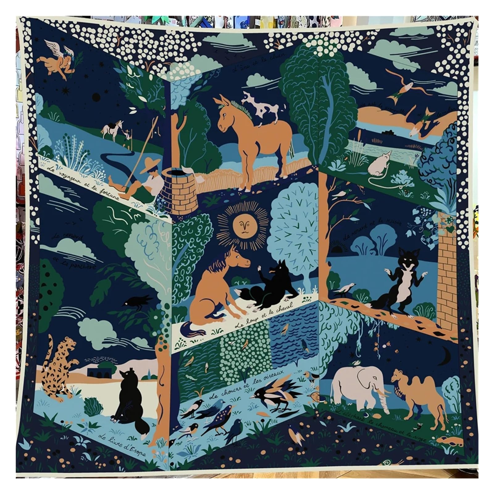 Sciarpe Da Donna 30% Seta 70% Sciarpa di Cachemire Donna Arrotolata A Mano Animali Stampa Sciarpe Quadrate Avvolge Bandana Grande Hijab Foulard Femminile 135 CM