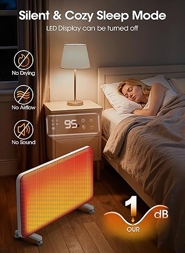 Miniatura 6 de Calentador de espacio con panel de convección para uso en interiores, calentador eléctrico para habitación grande con control de aplicación Wifi,