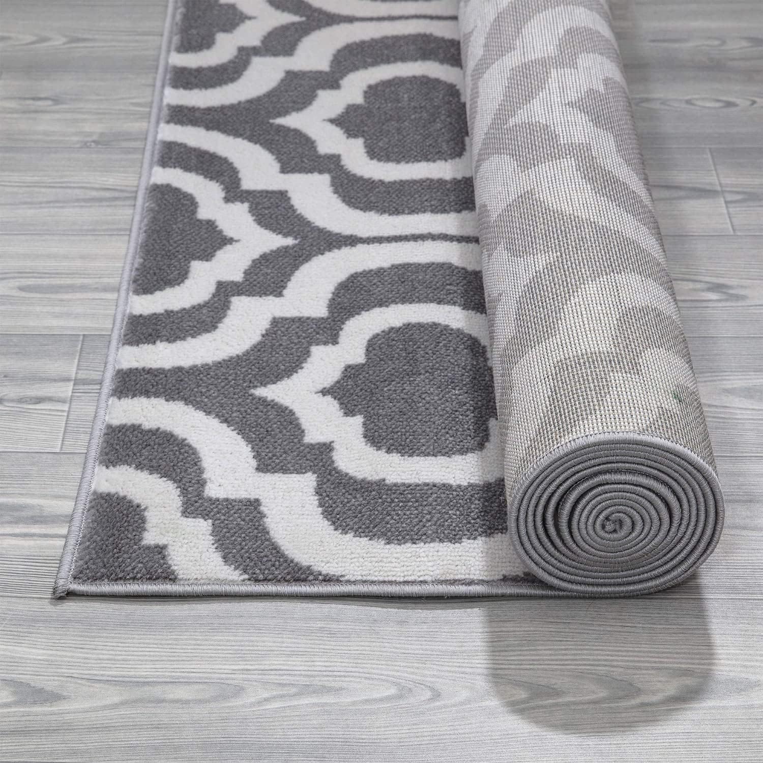 Ottomanson Moroccan Trellis Design 5X7 Area Rug, 63" W x 83" L, Gray/Ivory