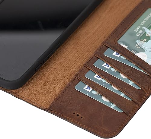Miniatura 7 de VENOULT - Funda tipo cartera para iPhone 15 Pro Max, para hombre o mujer, desmontable, soporte para 4 tarjetas, piel auténtica, soporte de carga