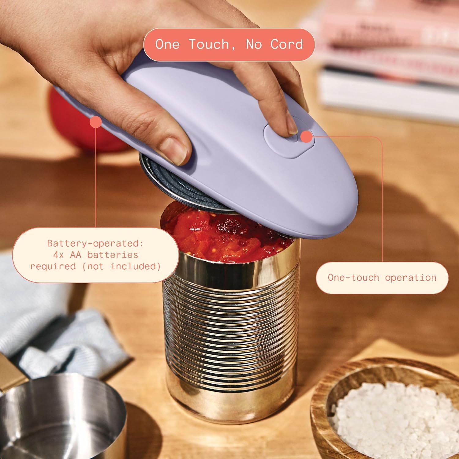 Beauty Battery Powered Electric Can Opener - Smooth Edge, No Sharp Edges, One-Touch Operation - Kitchen Gadgets, Kitchen Essentials for Seniors, RV Must Haves (Lavender)