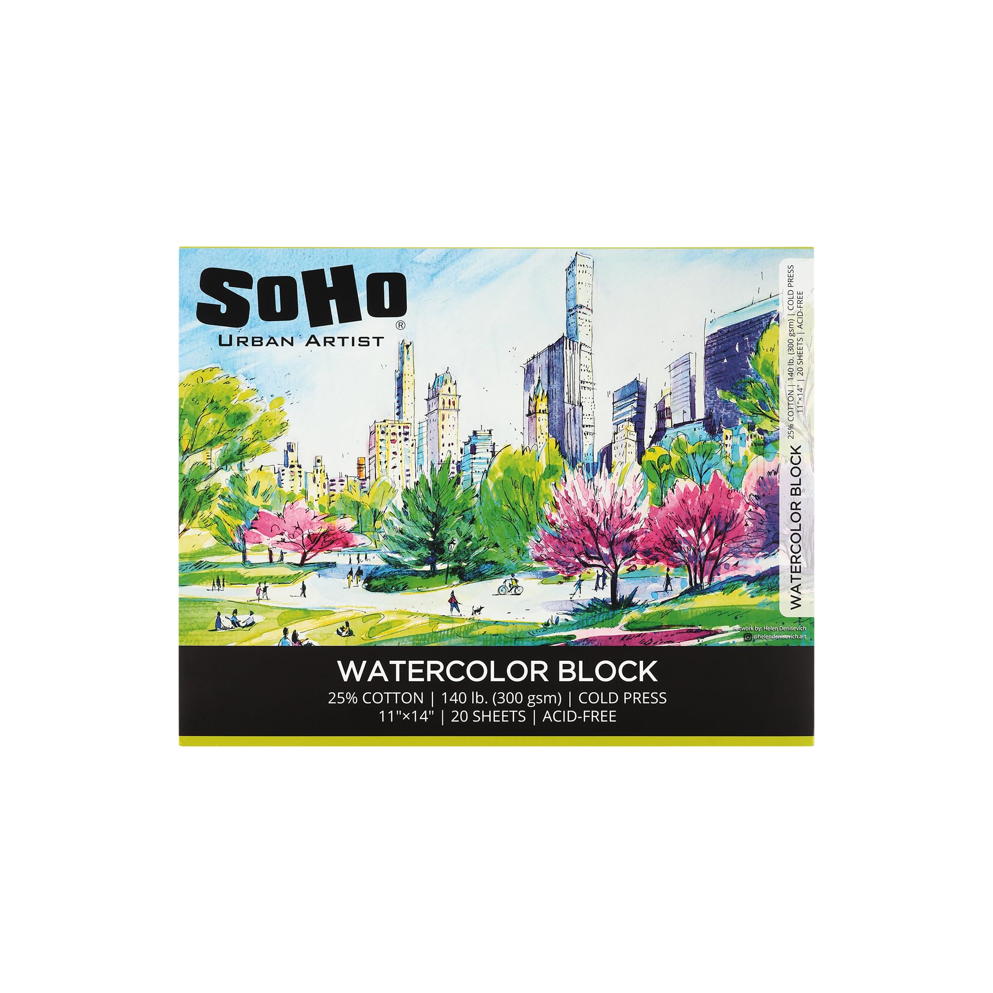 Soho Urban Artist Aquarellblock, 27,9 x 35,6 cm, 63,5 kg Kaltpresse, professionell, nachhaltig, säurefrei