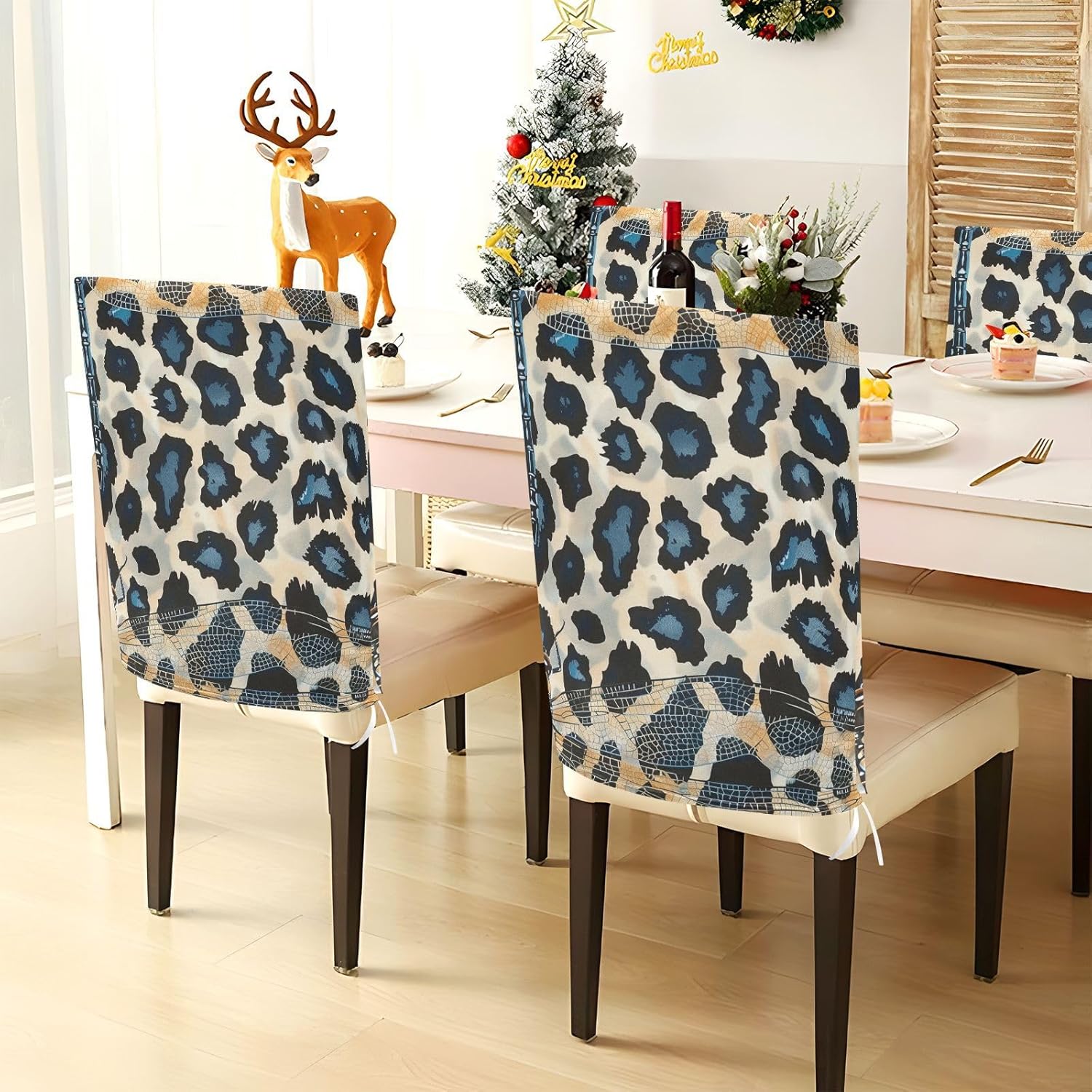 ALAZA Dragonfly Leopard Spots Chair Back Cover Set of 6, Washable Reusable Removable Chair Slipcovers Decorative Chair Cover for Home Kitchen Wedding Party
