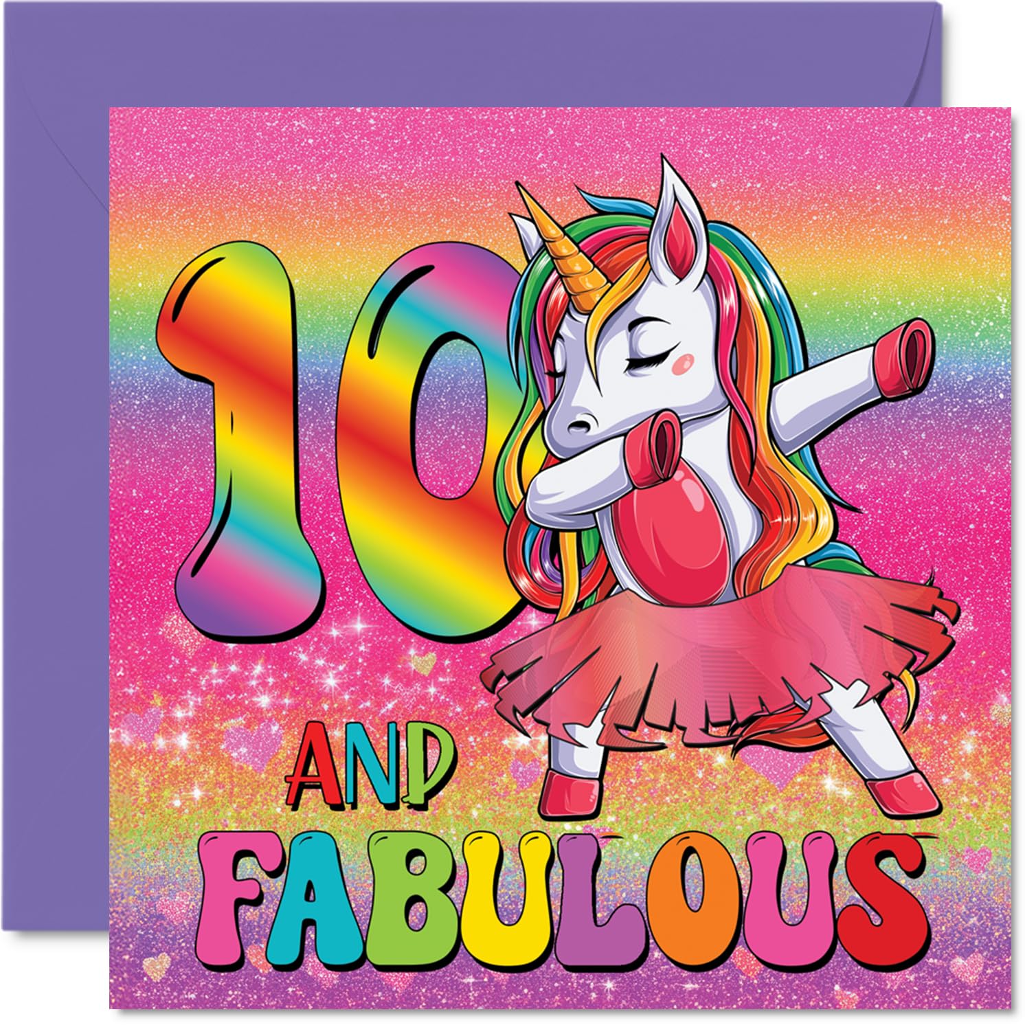 10th Birthday Cards for Girls - Fabulous Unicorn - Happy Birthday Card for 10 Year Old Girl Sister Cousin Goddaughter Step Daughter, 145mm Bday Greeting Cards