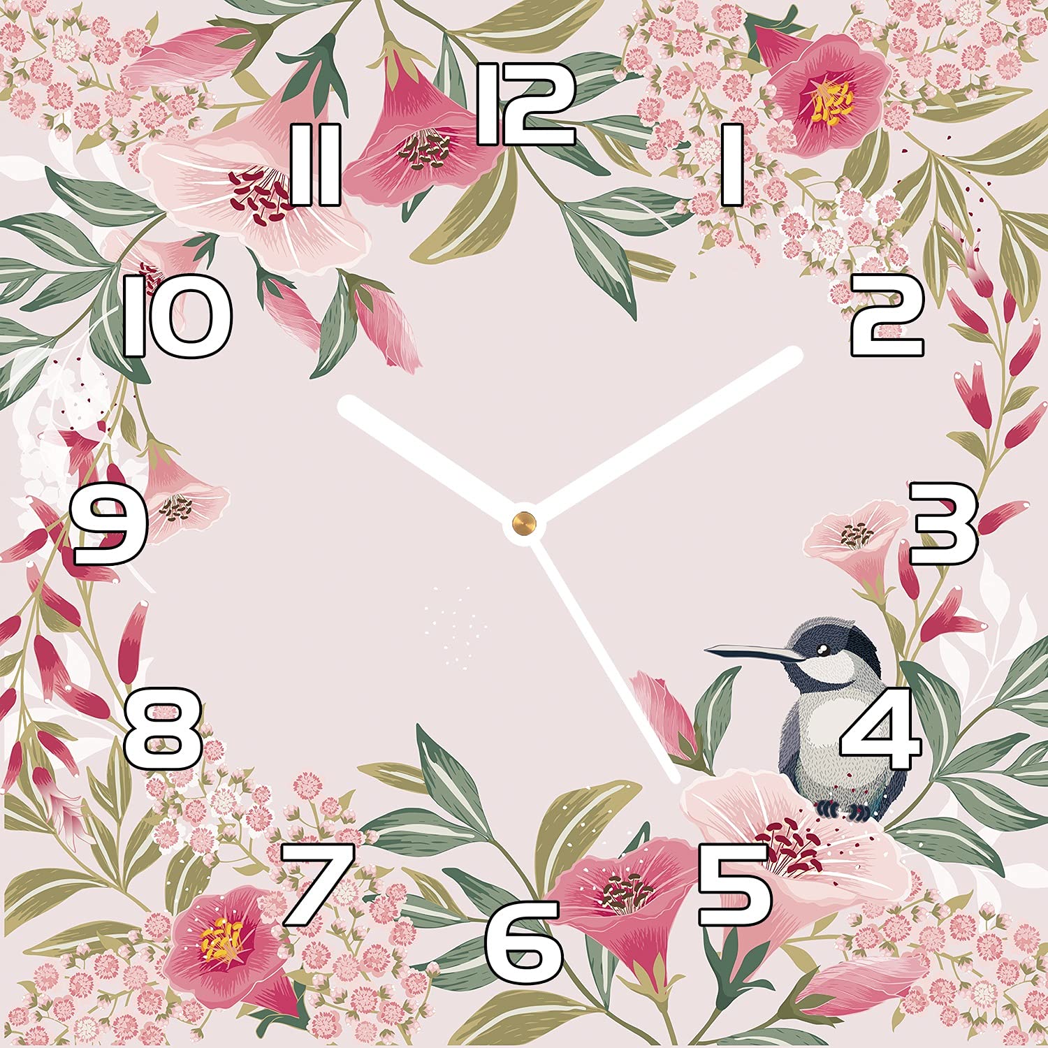 Horloge en verre moderne cuisine salon pendule murale florale 30x30 cm