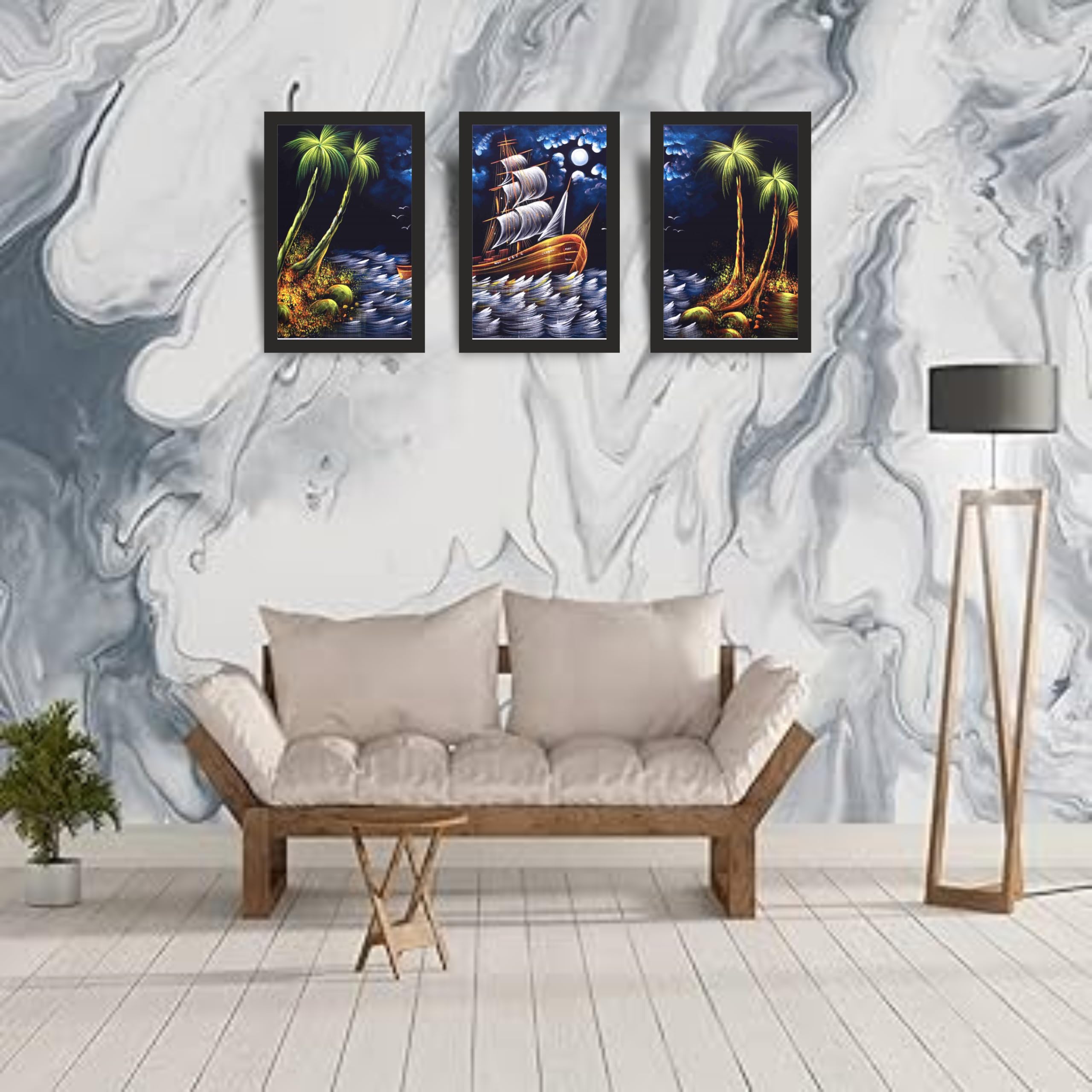 Night Ocean Sailing Ship Wall Art Set of 3