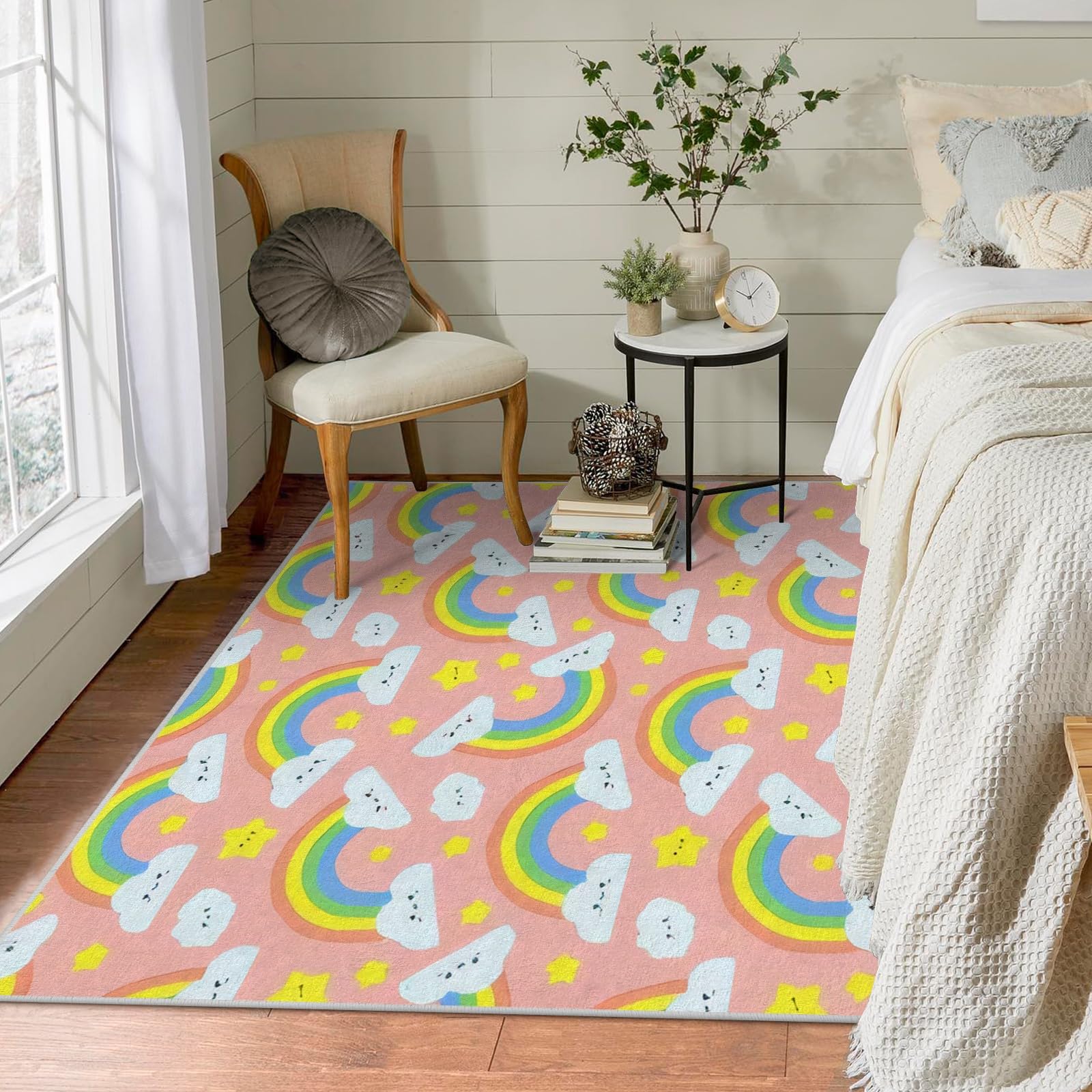 Tappeto Camera da Letto Arcobaleno 80x150 Pelo Corto Morbidi, Tappeti Salotto Nuvola Lavabile Lavatrice, Tappeto Scendiletto per Cameretta Ragazza Stanza