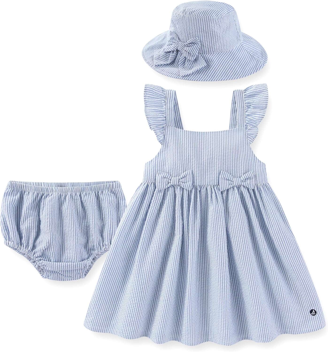 Sperry Baby Girls Seersucker Woven Dress with Panty and Sun Hat 3 Piece Outfit Set for Newborn Infant