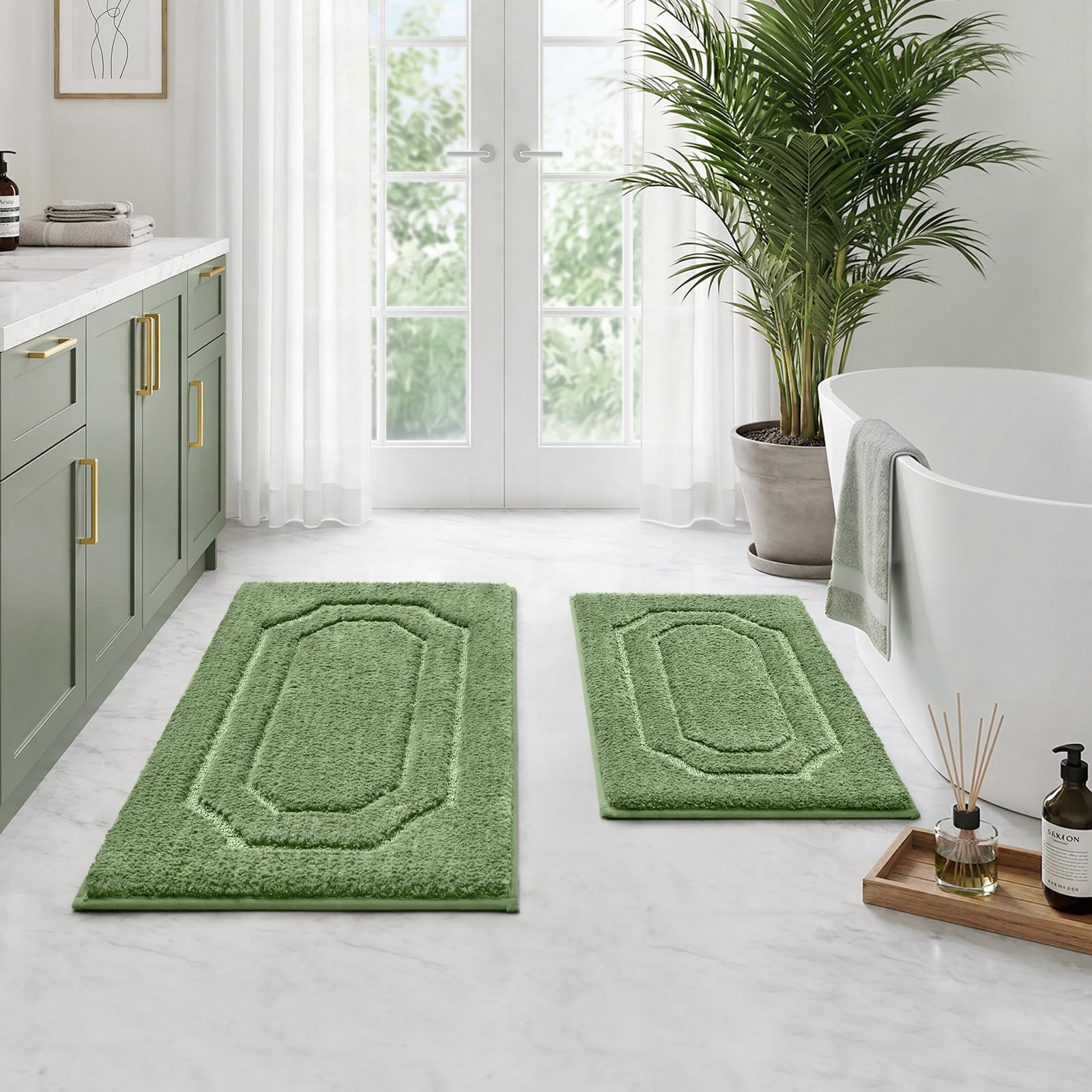 HOMEIDEAS Bathroom Rugs Sets 2 Piece Sage Green