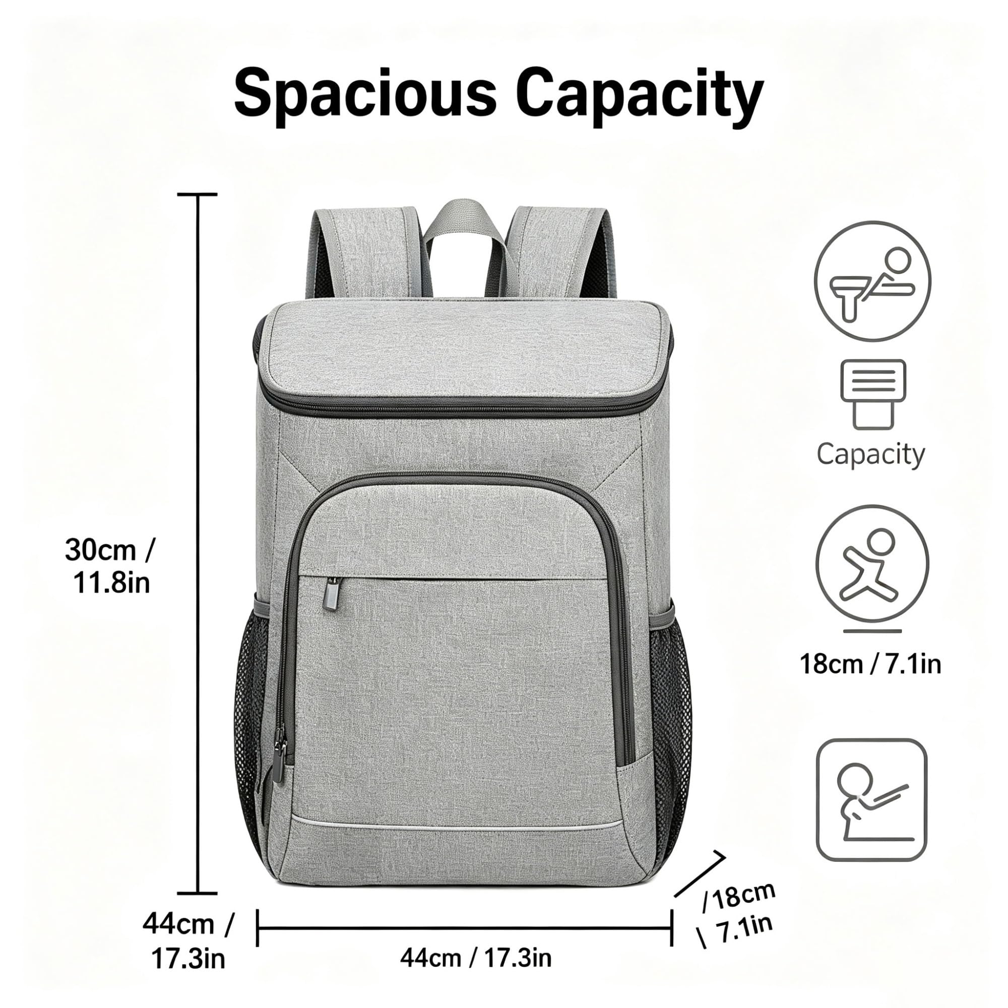 Mochila Térmica 30L a Prueba de Fugas, Bolsa Nevera Portátil con Compartimento para Ordenador y Bolsillo para Móvil, Mochila Isotérmica de Tela Oxford para Picnic Playa Camping Senderismo(A)