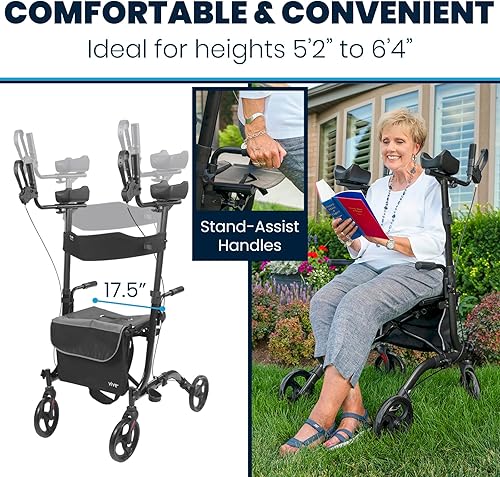 Miniatura 5 de Vive Mobility Andador vertical con asiento, rodillo de pie, reposabrazos, resistente, scooter plegable de ayuda médica para ancianos, personas