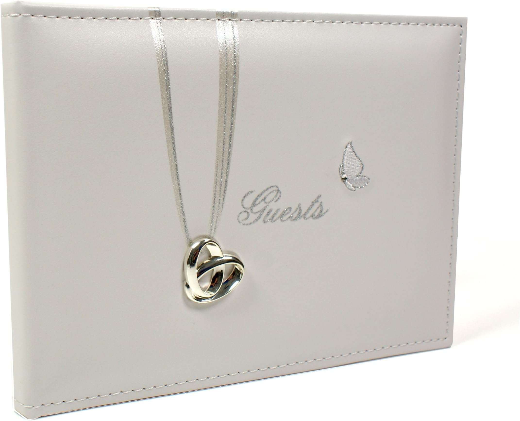 Cream Suede Wedding Guest Book With Rings 71144