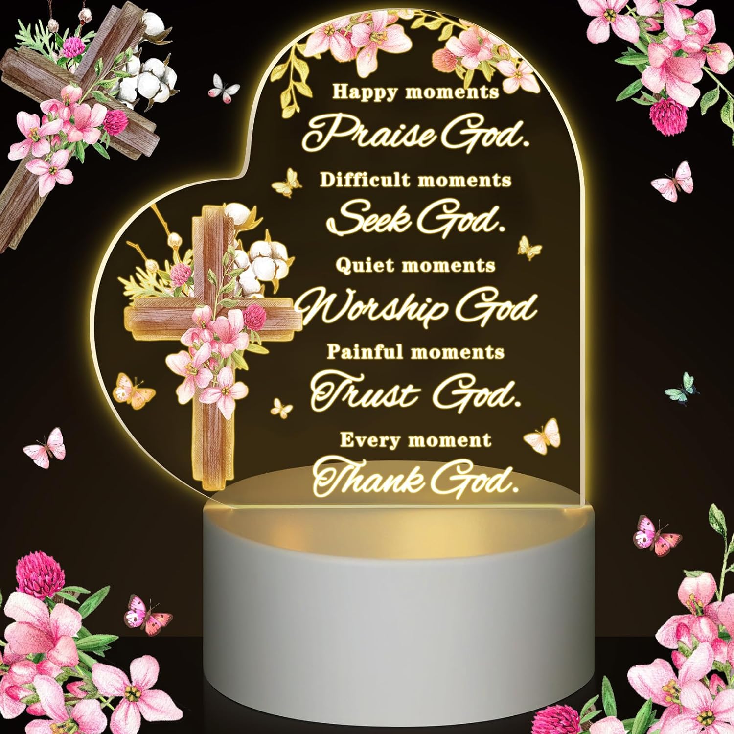 Jetec Christian Acrylic Night Light Gift Women Inspirational Religious Gift with Warm Color Lamp Base LED Night Light Bible Verse Decor for Mothers Day Wedding Church Coworker(Every Day)