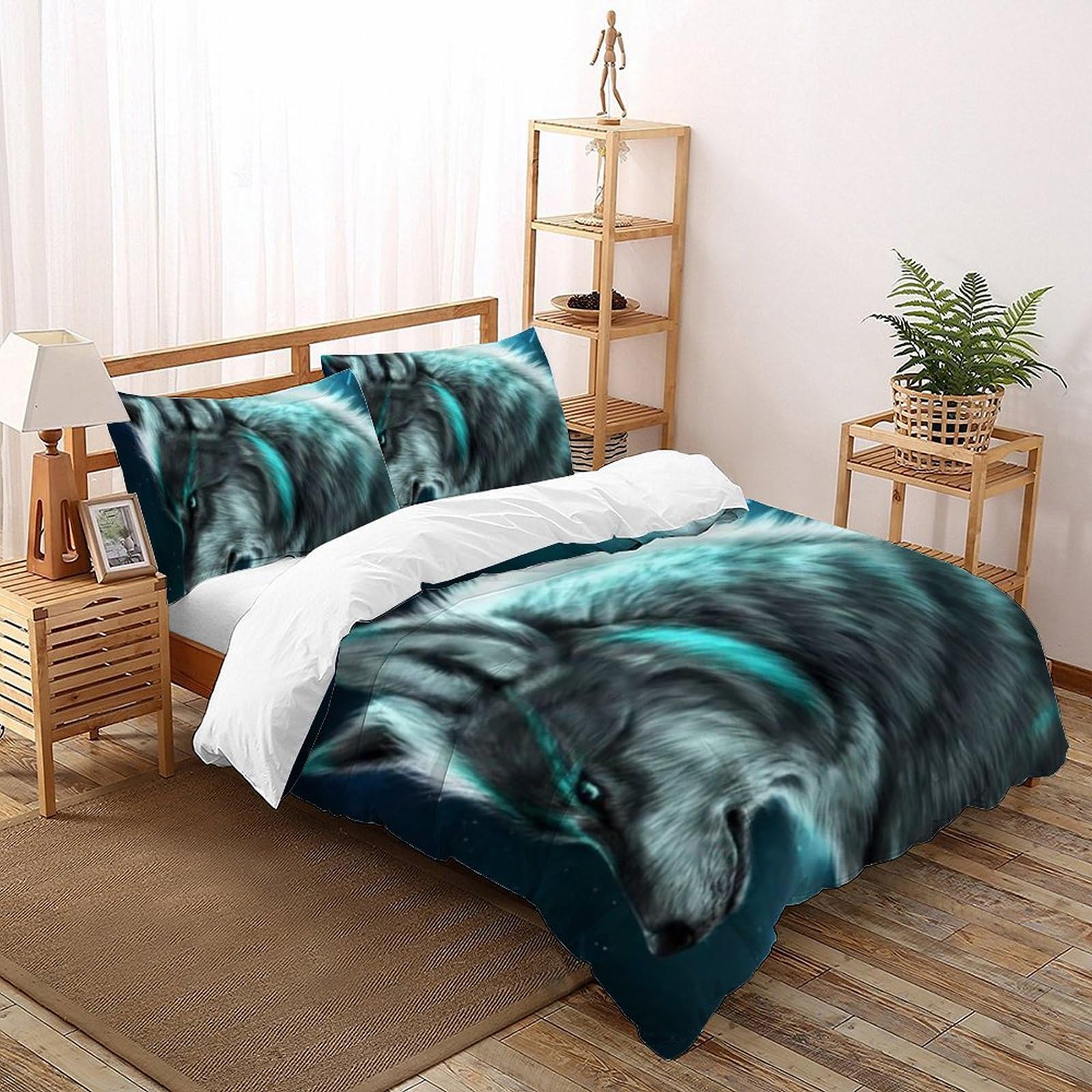 Housse de couette loup zippée anti-glissement 200x200 cm lit enfant