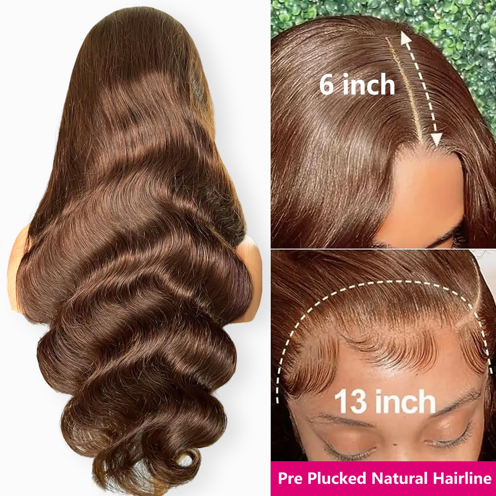 Pelucas Mujer Pelo Natural Humano Chocolate Brown 13x6 HD Lace Front Human Hair Wig Body Wave Glueless Peluca Cabello Humano Natural Marrón Chocolate Pegamento Peluca For Black Women 14 Pulgadas