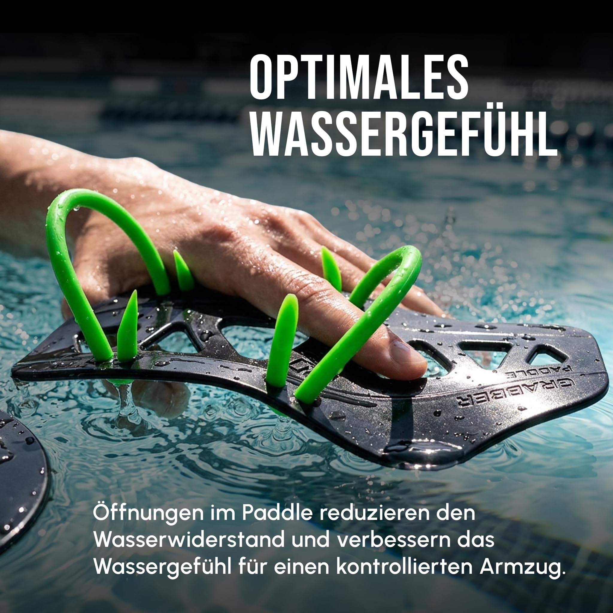 Mad Wave Grabber Forearm Paddles Schwarz – Unterarm Schwimmpaddls für Schwimmtechniktraining – Verbessert Armzug, High-Elbow & Wassergefühl – Schwimm-Paddles mit Silikon-Straps – 26.5 x 13.8 cm