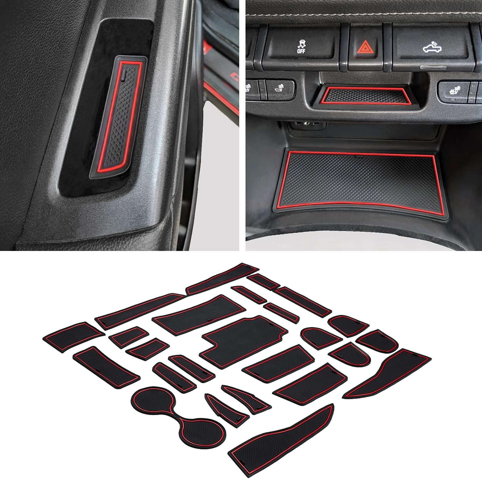JDMCAR Compatible with Chevy Colorado/GMC Canyon Accessories 2015-2022 Premium Cup Holder, Console, and Door Pocket Inserts Kit (Crew Cab, Red Trim)-26PC Set