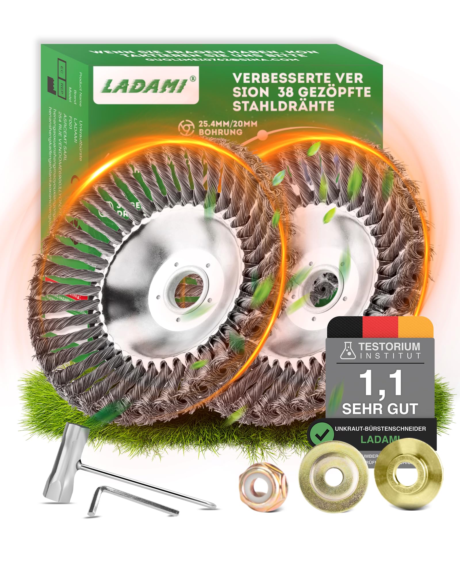 Unkrautbürste für Freischneider Verbesserte Version - Wildkrautbürste für Motorsense - 25,4mm Bohrung Drahtbürste Freischneider,Hohe Standfestigkeit - Robust und Verschleißfest