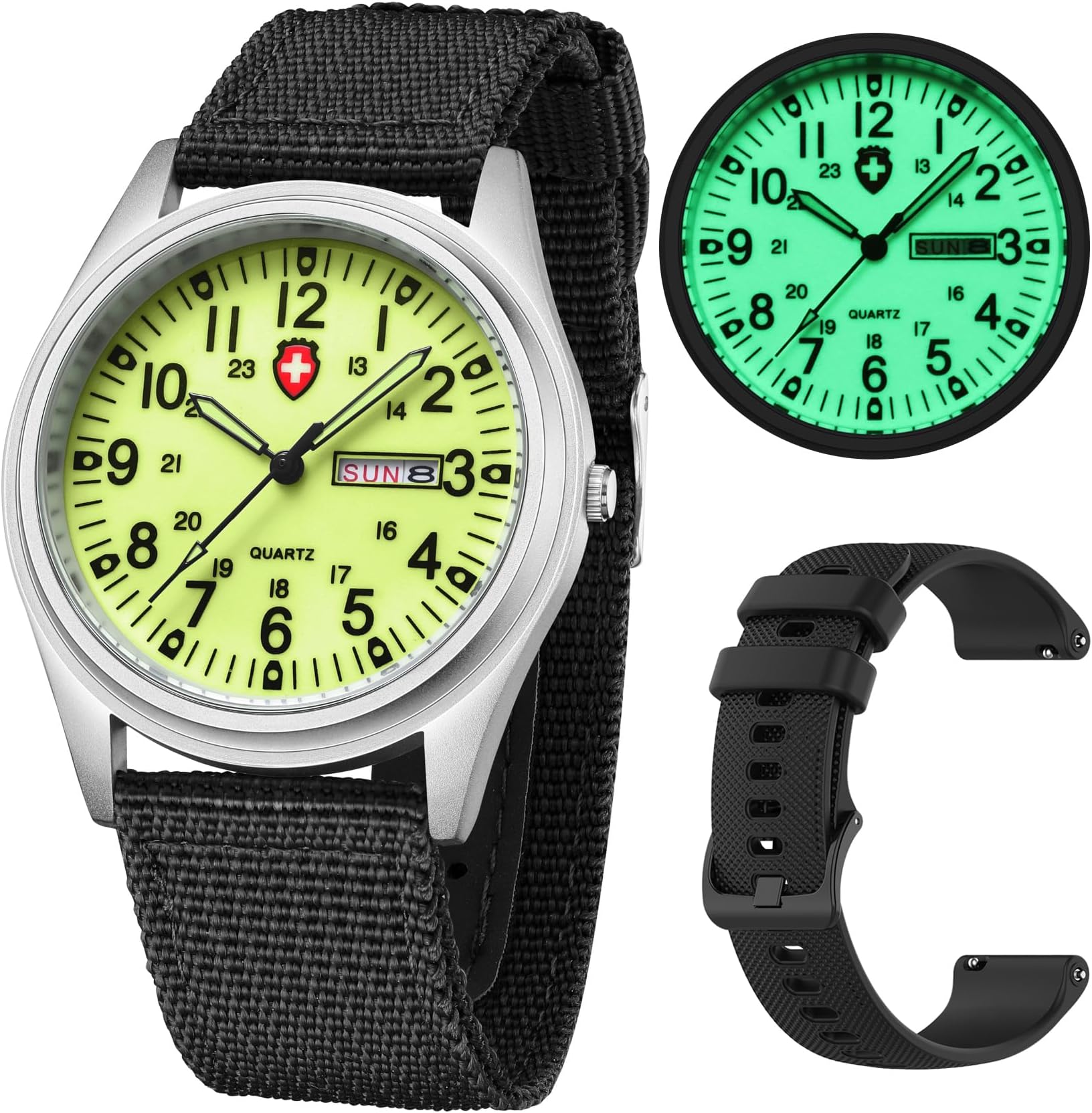 Unisex Military Watches Sport Textile Nylon Strap Stylish Men Watch Luminous Fashion Watches Analog Display Quartz Waterproof Casual Wristwatch