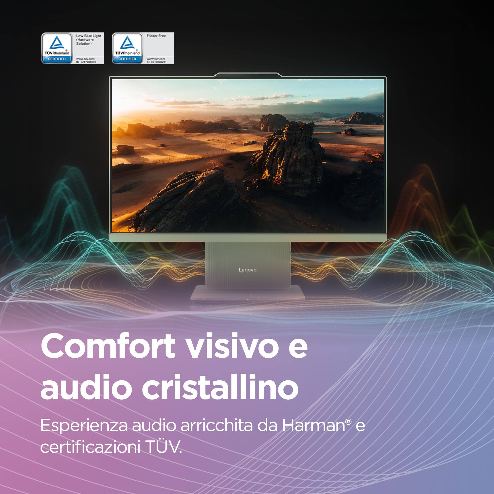 Lenovo IdeaCentre Computer desktop All-In-One, Display 24" FHD, Intel Core i5-13420H, 512GB SSD, RAM 16GB, Base ricarica smartphone wireless, Speakers, WiFi 6, Windows 11 H, Tastiera + Mouse Wireless