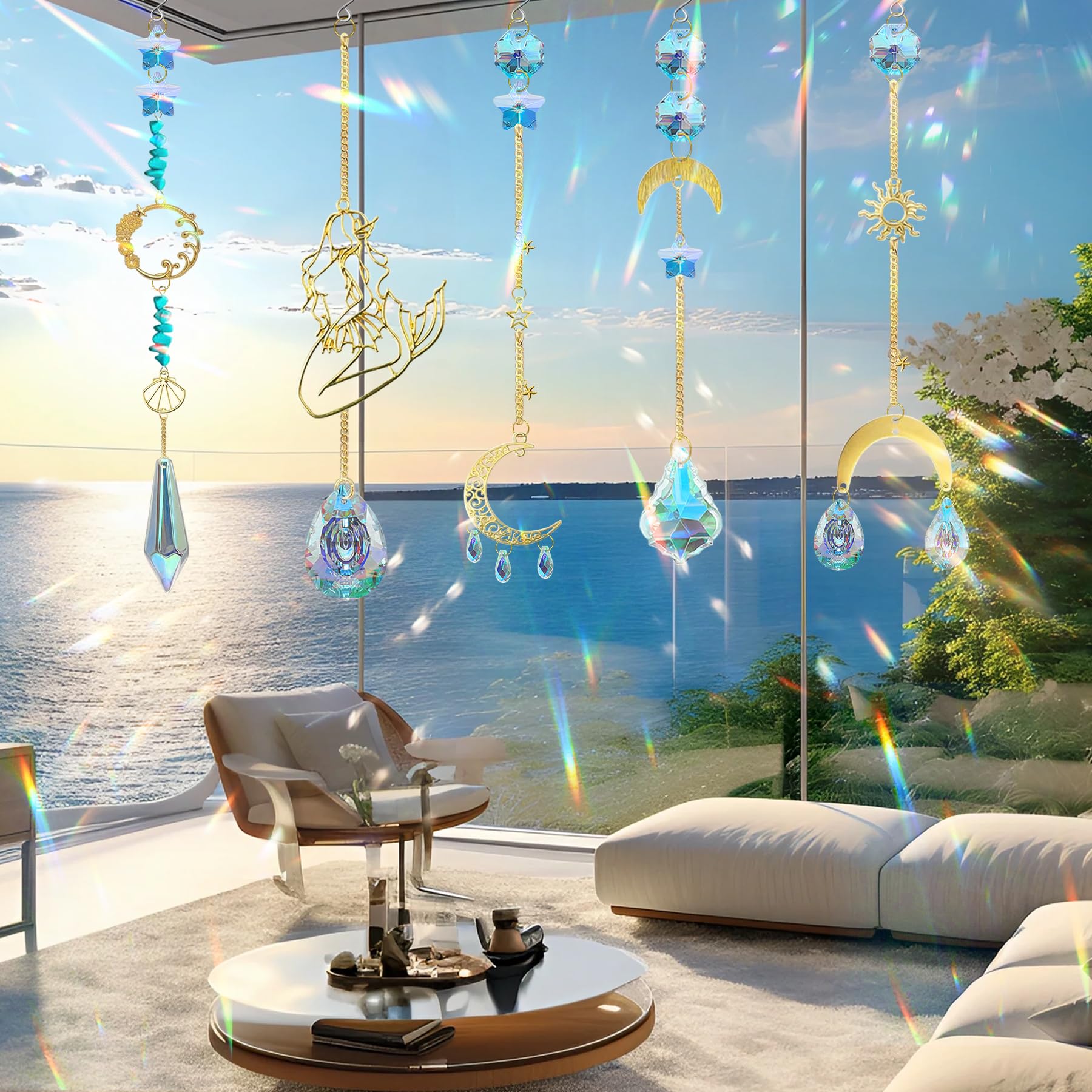 VEEKAY Atrapasoles Cristal Colgante,425 Piezas DIY Kits para Hacer atrapasoles,DIY Bola de Cristal Prisma con Cuentas/Cadenas/Anillos,Colgante de Cristal Arcoíris para Ventana Jardin Fiesta Decor