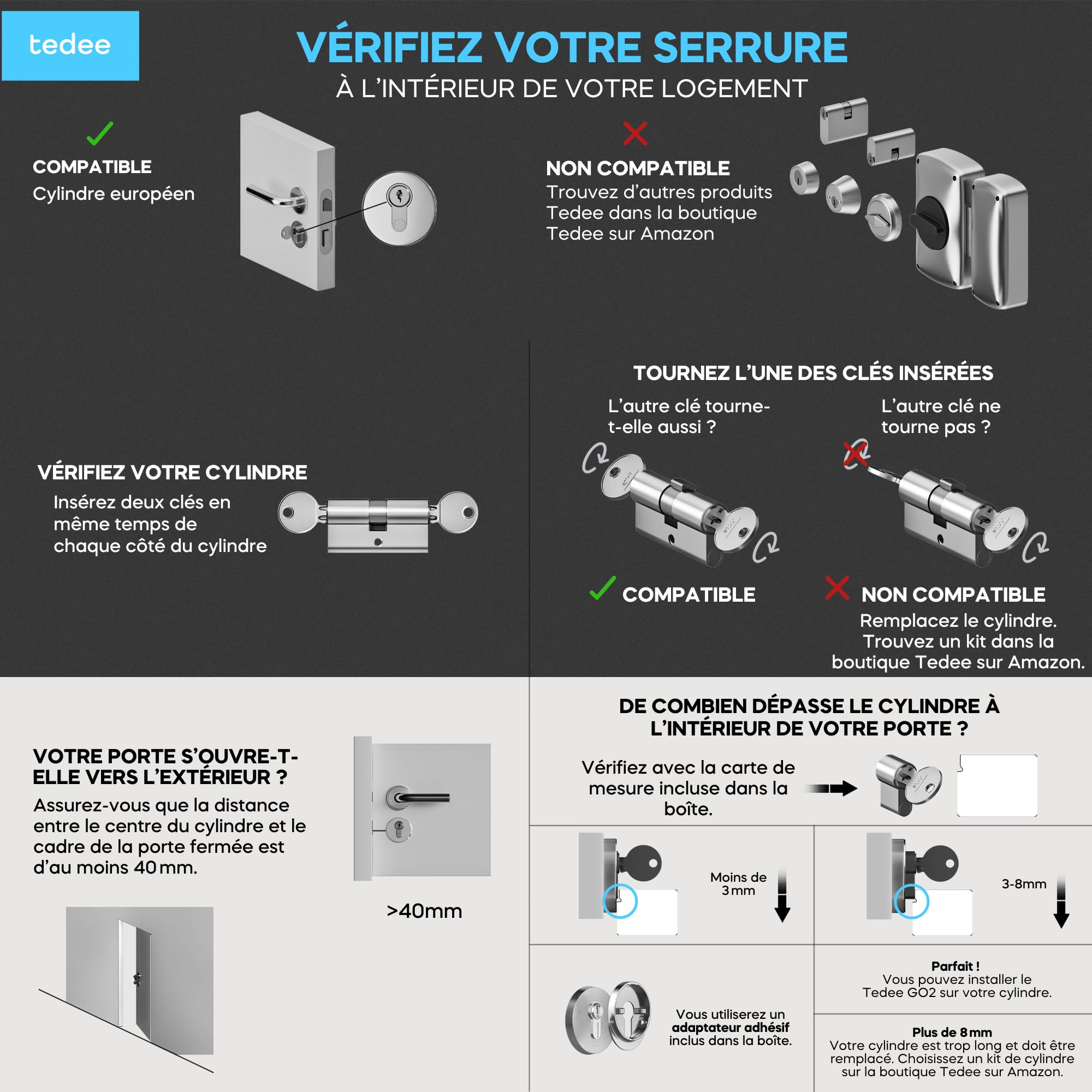 Tedee GO2 Alu Serrure Intelligente Connectée avec Keypad PRO et Cylindre EXXO Smart | Sécurité Classe 6, Empreinte Digitale, Entrée sans Clé | Compatible Matter, Alexa, Google Home, Apple, SmartThing
