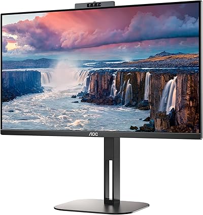 AOC 24V5CW - Monitor da 24 Pollici FHD, Webcam, Speaker, Height-Adjustable 1920 x 1080, 75 Hz, HDMI, DisplayPort, USB-C, USB Hub Nero, Regolazione altezza - Webcam, 24 pollice FHD