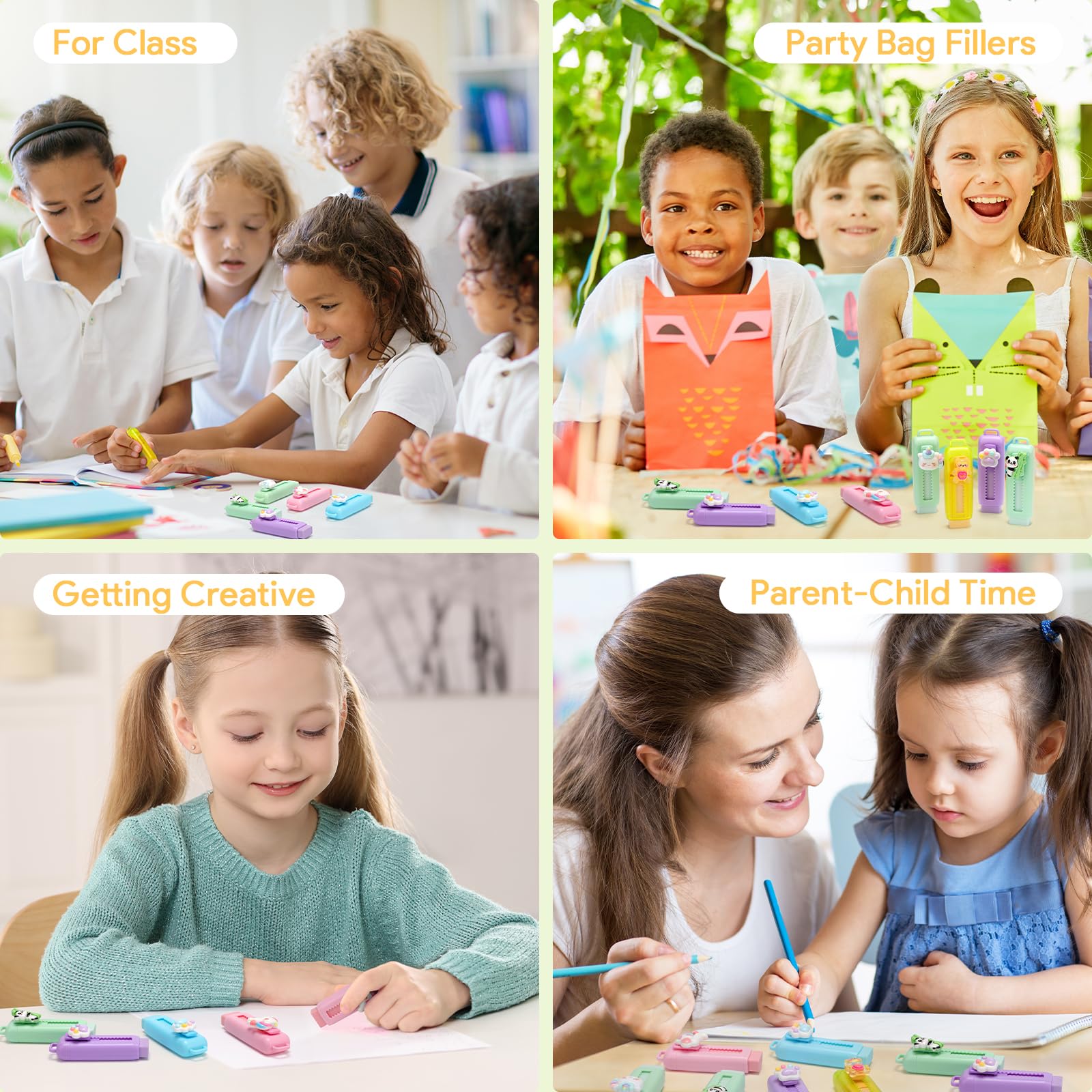 16 Pezzi Set Retrattile Gomme da Cancellare per Sacchetti Regalini Fine Festa Compleanno Bambino Invitati, Pignatta Gadget Regalo Compleanno Bambini e Bambina