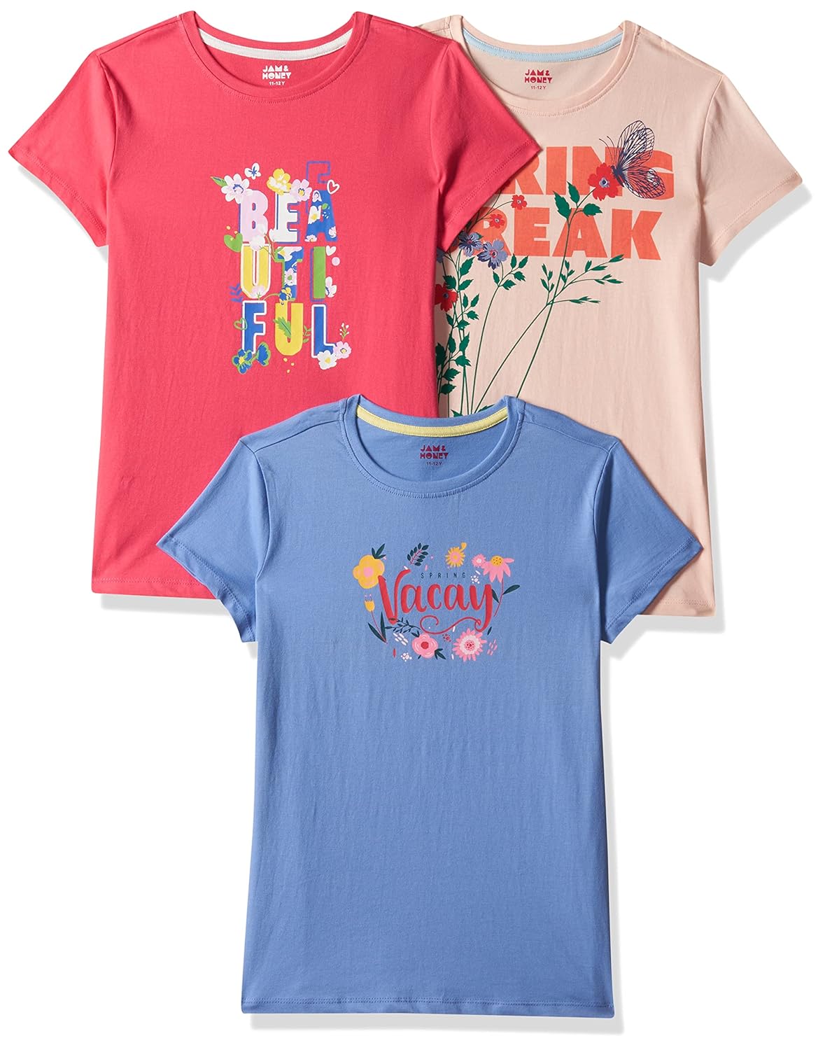 Amazon Brand – Jam & Honey Girls 100% Cotton Printed Half Sleeves Regular Fit T-Shirt | Age 2-12 Years (Pack of 3), Multicolor offers donot miss Amazon Brand – Jam & Honey Girls 100% Cotton Printed Half Sleeves Regular Fit T-Shirt | Age 2-12 Years (Pack of 3), Multicolor offers donot miss