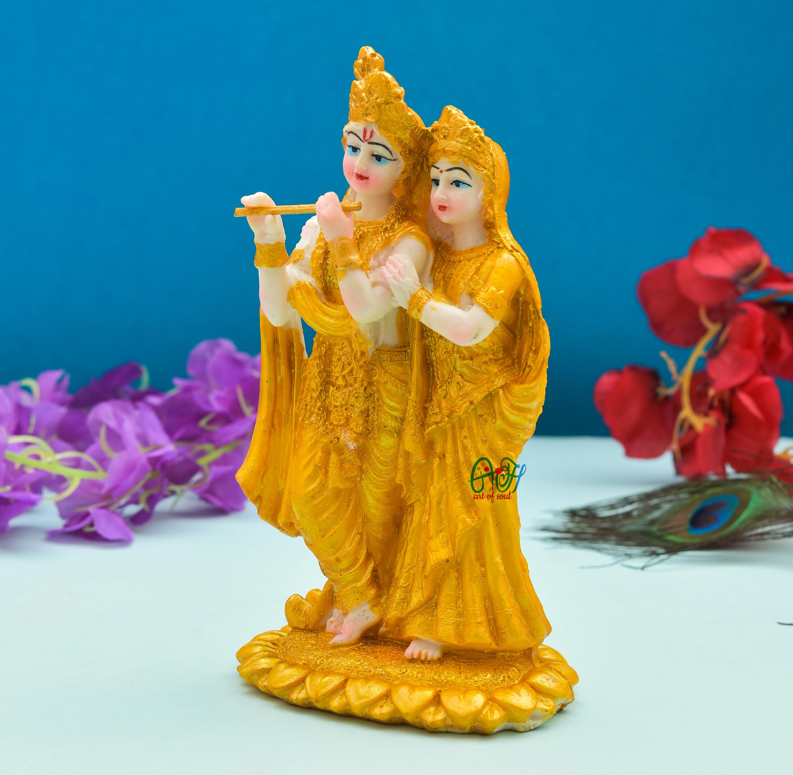 Archna Handicraft Polyresin Gold Printed Radha Krishna Idol Statue Showpiece Decorative Items for Home Decor Living Room Pooja Decoration,Gifts for Family and Friends(7.5x4)(190 Grms.) - Image 2 thumbnail