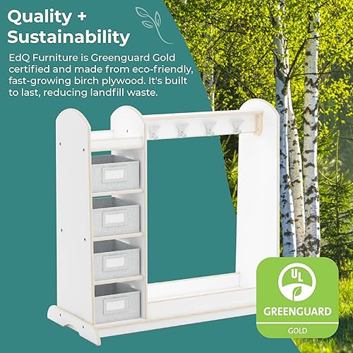 Miniatura 12 de Guidecraft EdQ - Almacenamiento de disfraces con cubos Natural: Perchero para niños con espejo, estante de almacenamiento de zapatos y cubículos