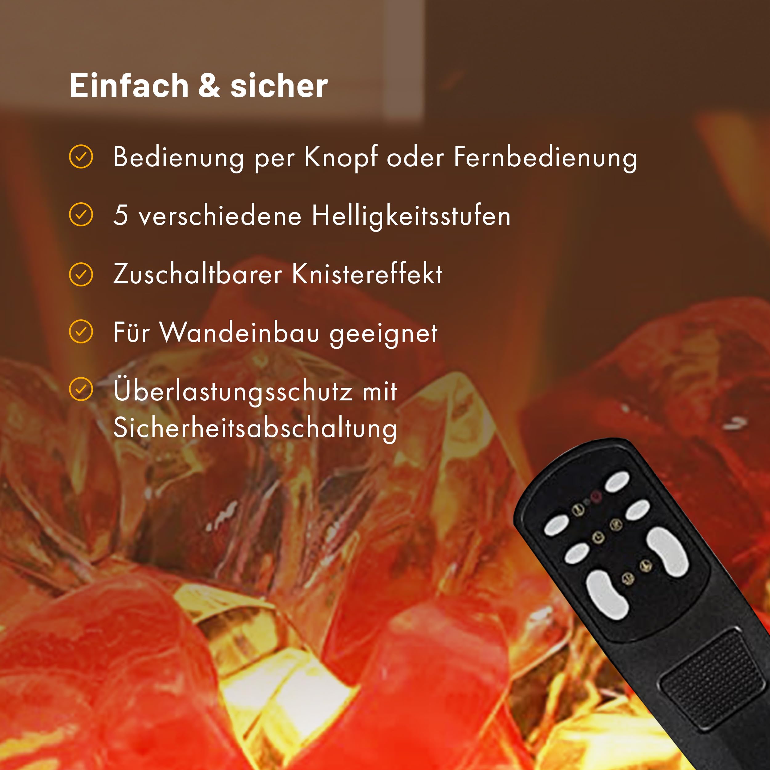 Kominek elektryczny JOI 42 (kominek do zabudowy) – kominek elektryczny z ogrzewaniem, wielokolorowe diody LED – wkład kominkowy do montażu w ścianie, 1500 W, 106,7 x 45 x 14 cm, czarny