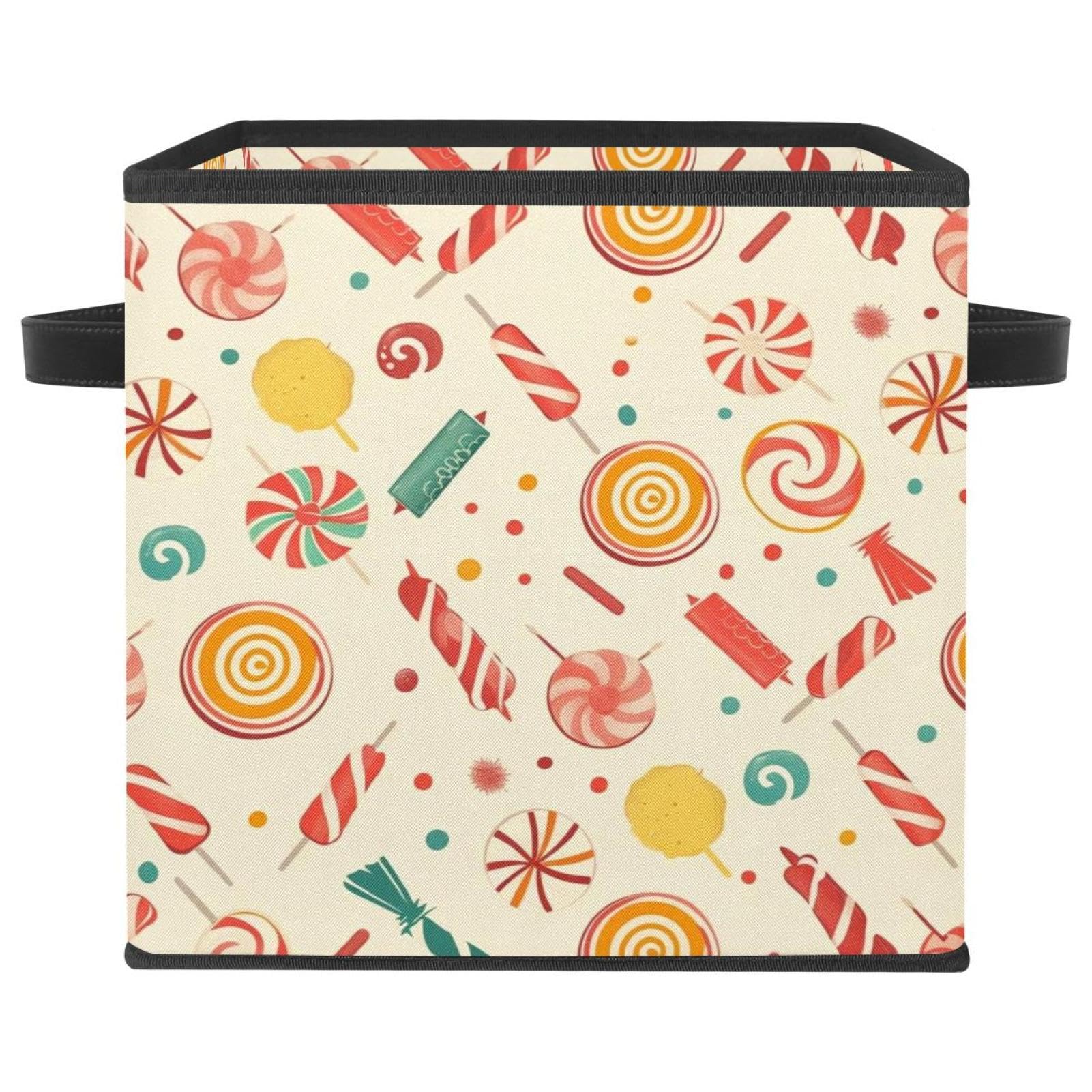 Boîte de rangement cube 27,9 cm en tissu Oxford pliable motif bonbons