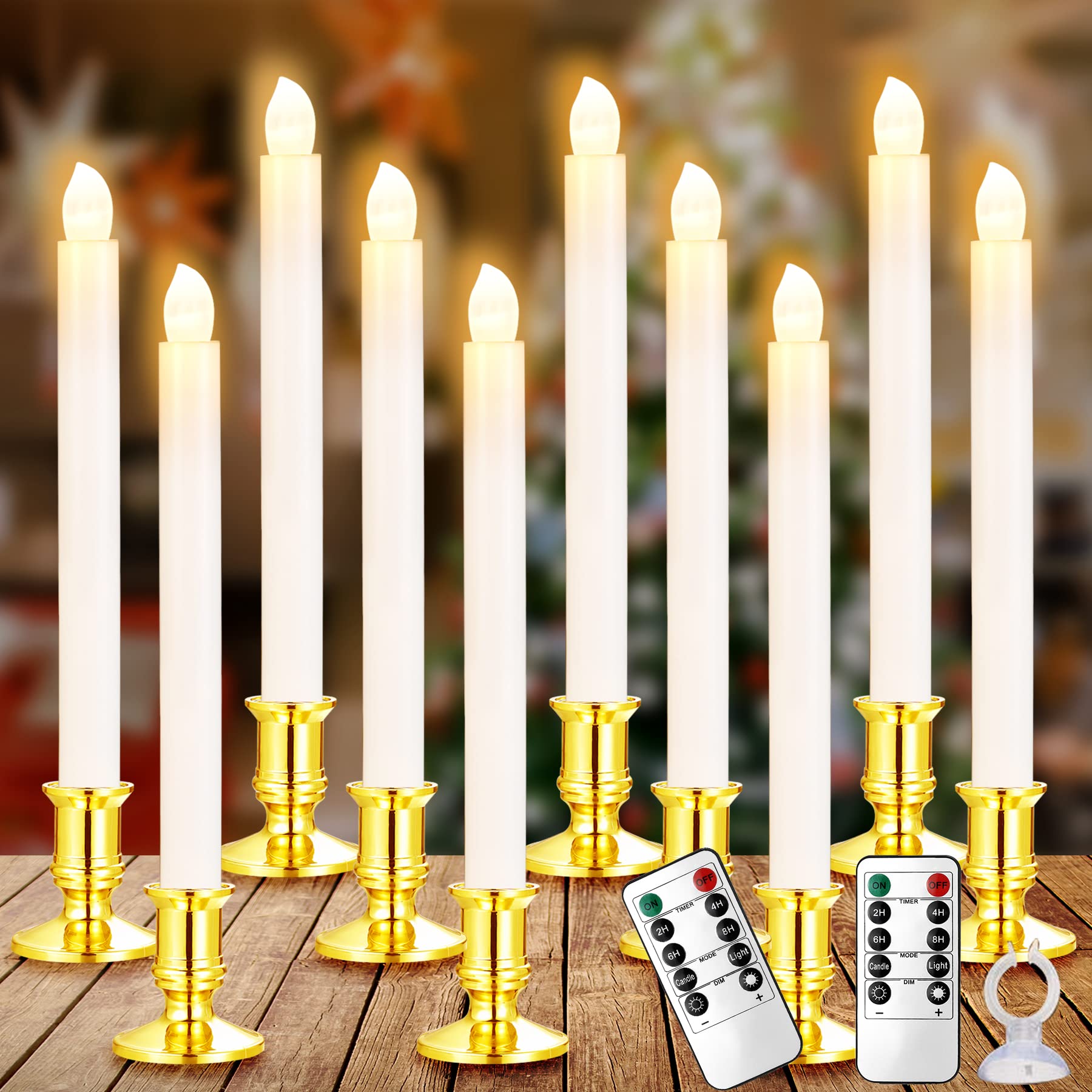 YAUNGELWindow Candles, 10 Pack LED Battery Operated Christmas Candles for Windows with Remote Timer Electric Candle Lights with Removable Candle Holders Suction Cups for Christmas Decorations…