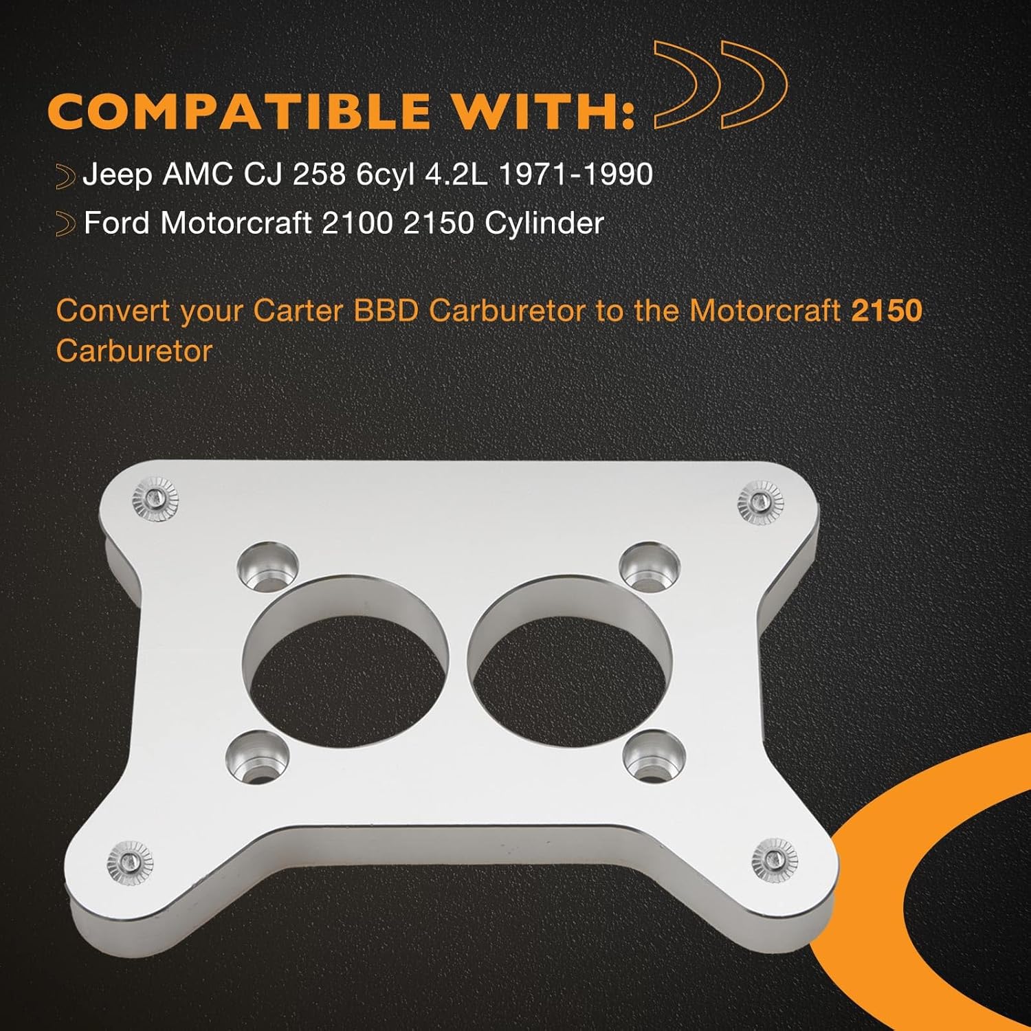 HQPASFY Carburetor Adapter Plate with Throttle Linkage Compatible with Jeep AMC CJ 258 4.2L 6 Cylinder, BBD Carter to Ford Motorcraft 2100 2150 Swap