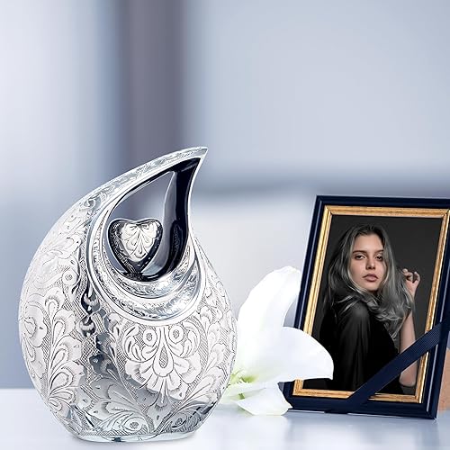 Miniatura 132 de Urna de corazón de lágrima dorada blanca para cenizas humanas Urnas de cremación para cenizas adultas Urna de ceniza funeraria para hombres