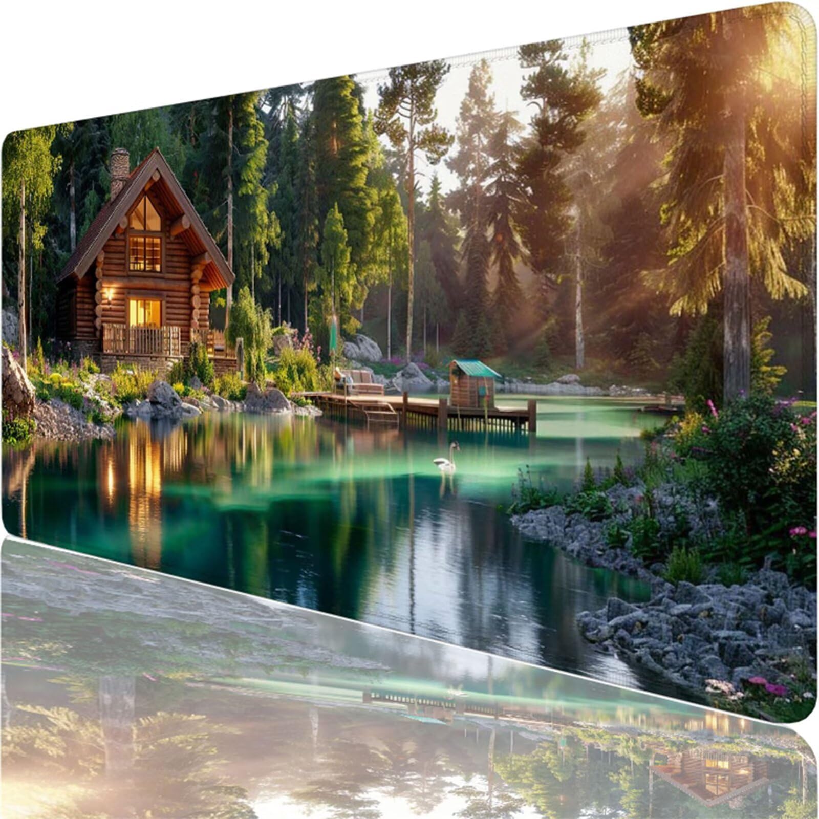 Tapis de Souris Gaming XXL,1000x500x3mm Tapis de Souris vert,Grand Tapis de Bureau Sous Main avec Surface Spéciale Améliore la Vitesse et la Précision,Imperméable Mouse Pad lac pour Jeux,Bureau XF-427