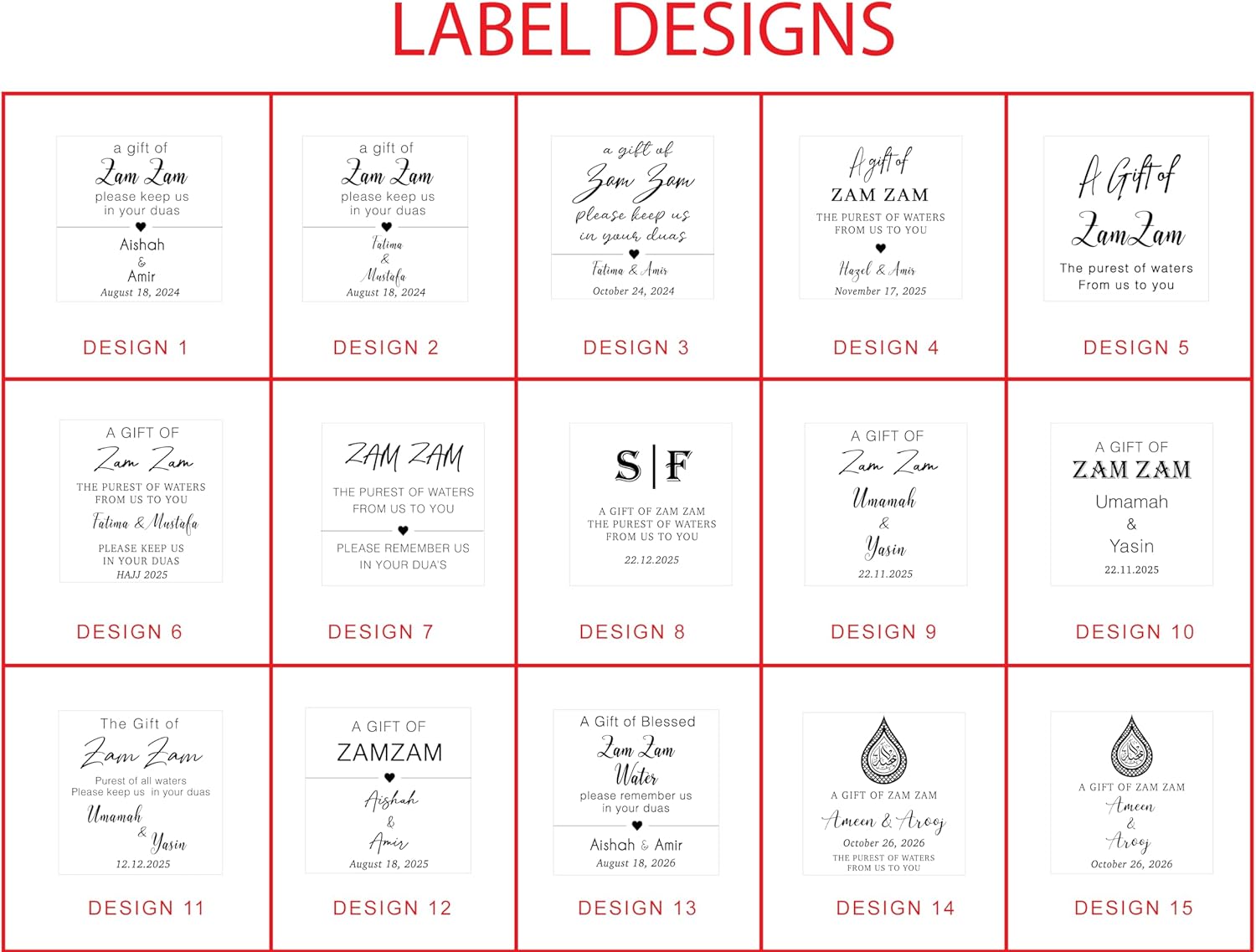 Personalized Empty Zem Zem Water Bottles with Custom Labels - 40cc (1.35 oz) Mini Plastic Bottles for Islamic Wedding, Nikkah, Hajj, Umrah Gifts - Gold, Silver, Black, Cork Cap Options (Set of 40)