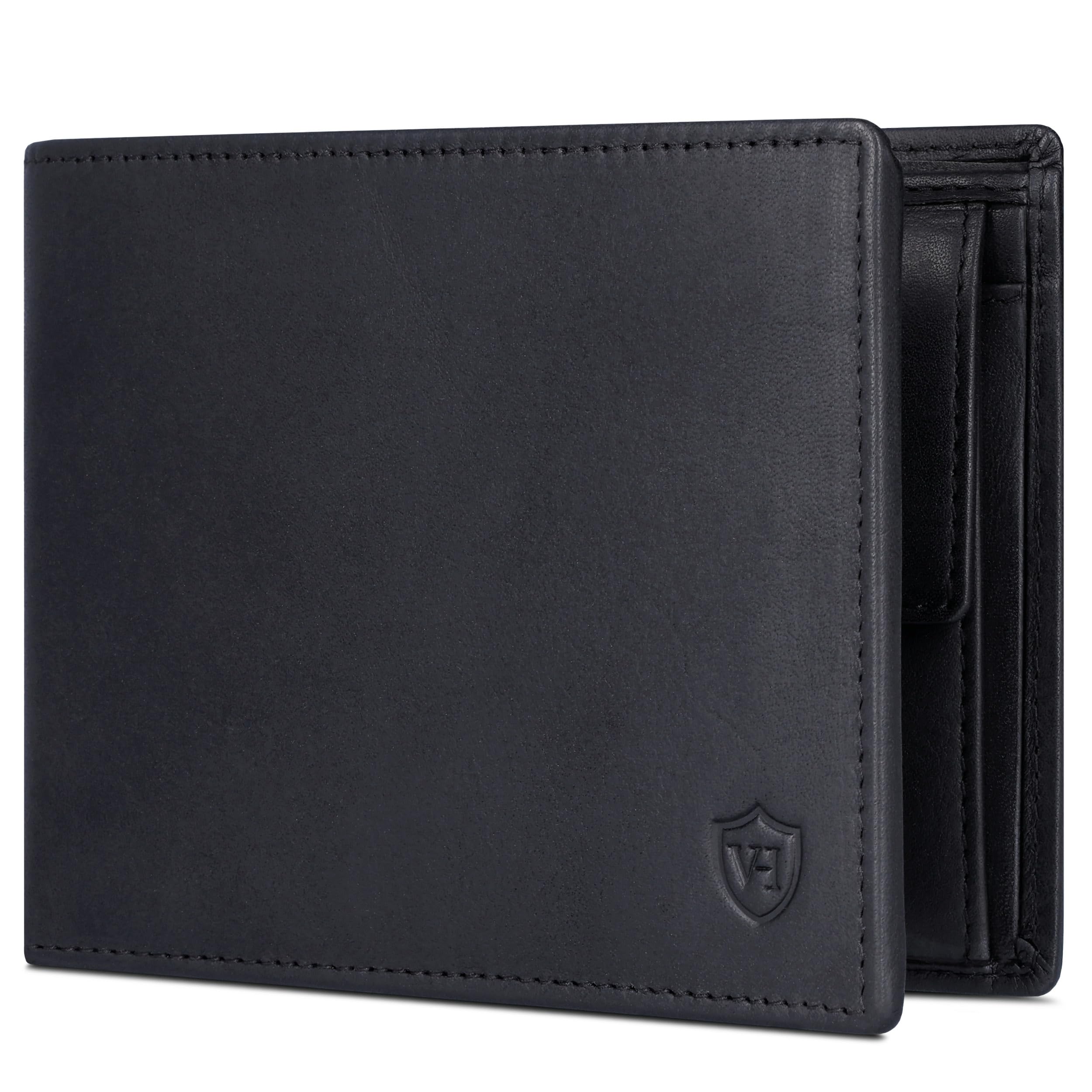 VON HEESEN Leder Geldbörse RFID Schutz I Echtleder Geldbeutel für Damen & Herren I Portemonnaie Brieftasche Wallet Portmonee (Schwarz Waxy)