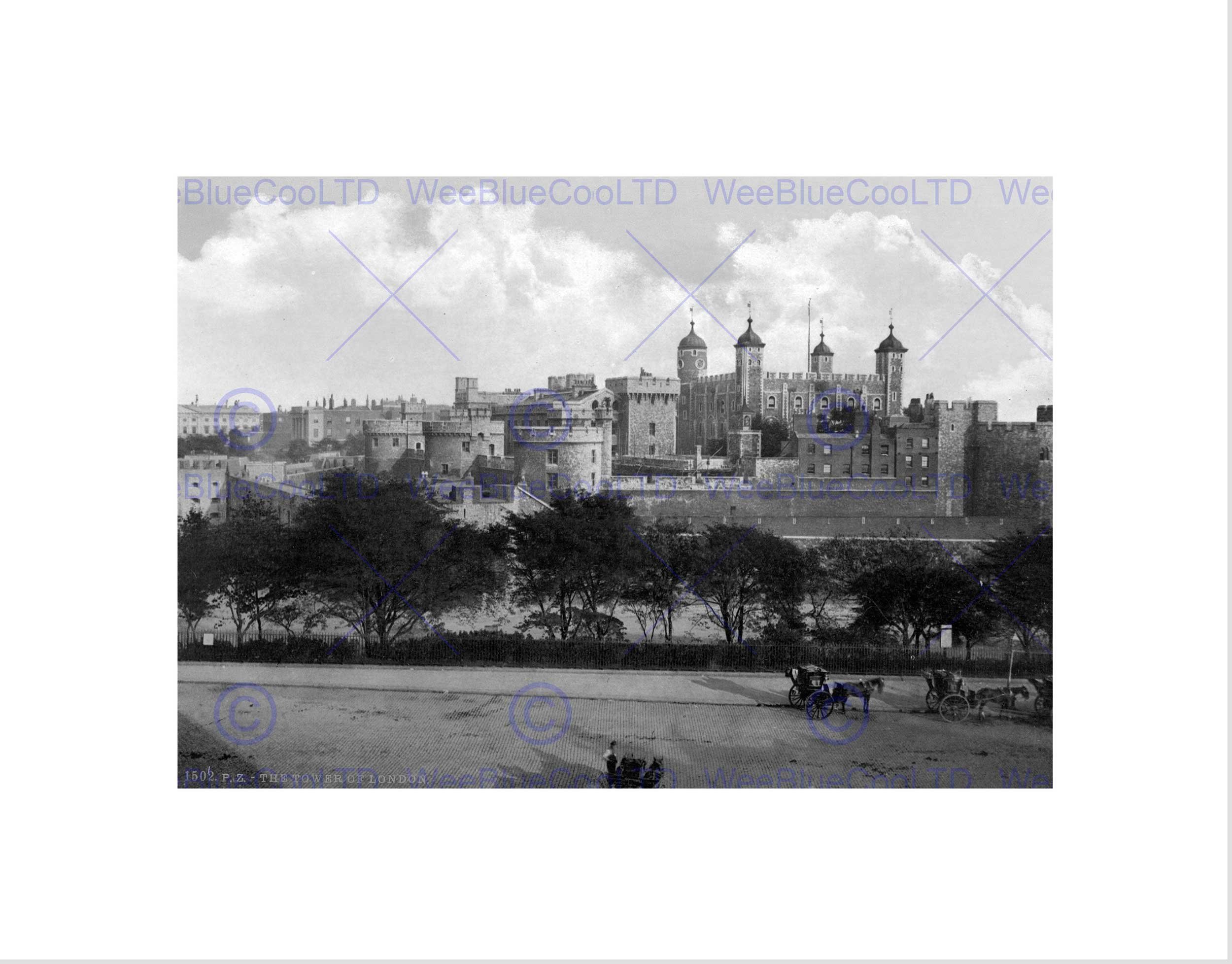 Wee Blue Coo London The Tower England Vintage History Old BW Wall Art Print