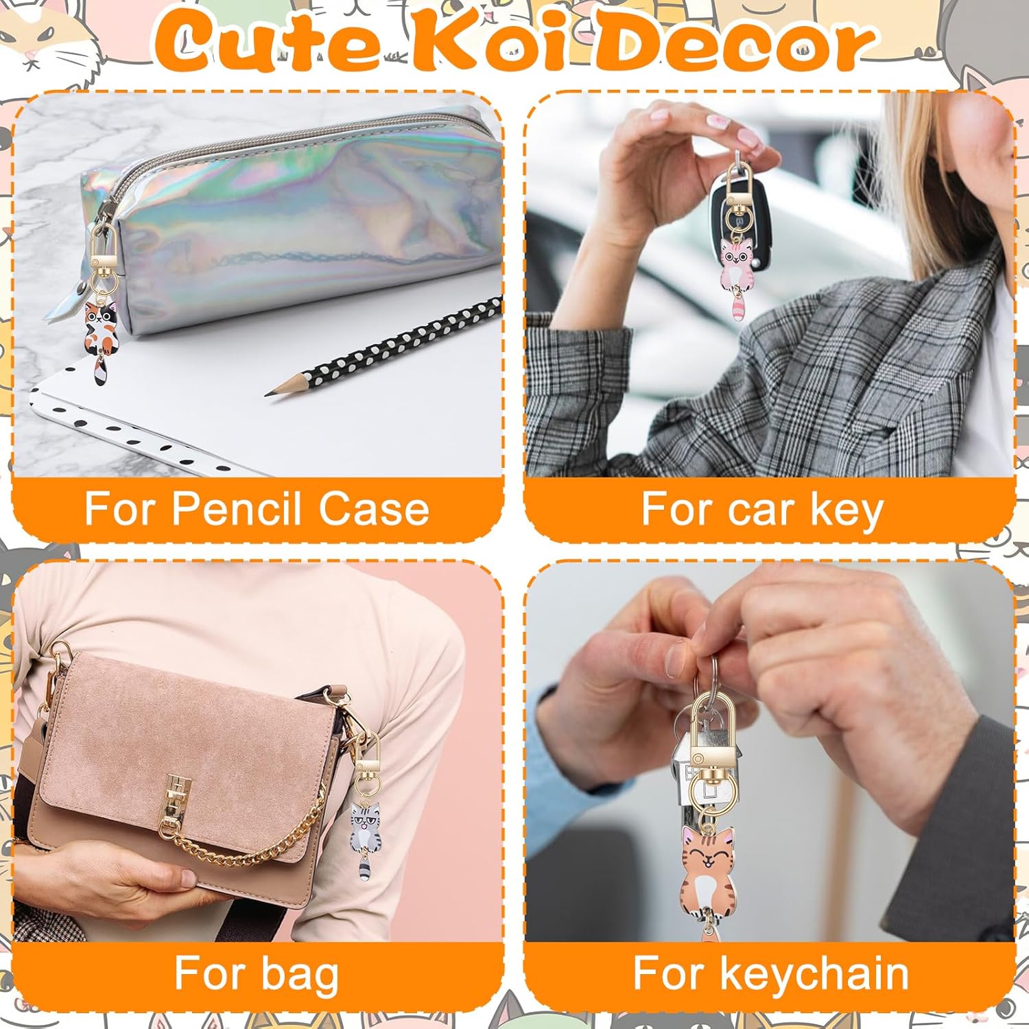 7 Pcs Cute Cat Keychain, Kawaii Cat Key Chains, Kitty Keyring Cats Charms, Cats Accessories for Women Car Keys Purse Handbags Girls Gift DIY Crafts (Tail Can Wag) - Image 3