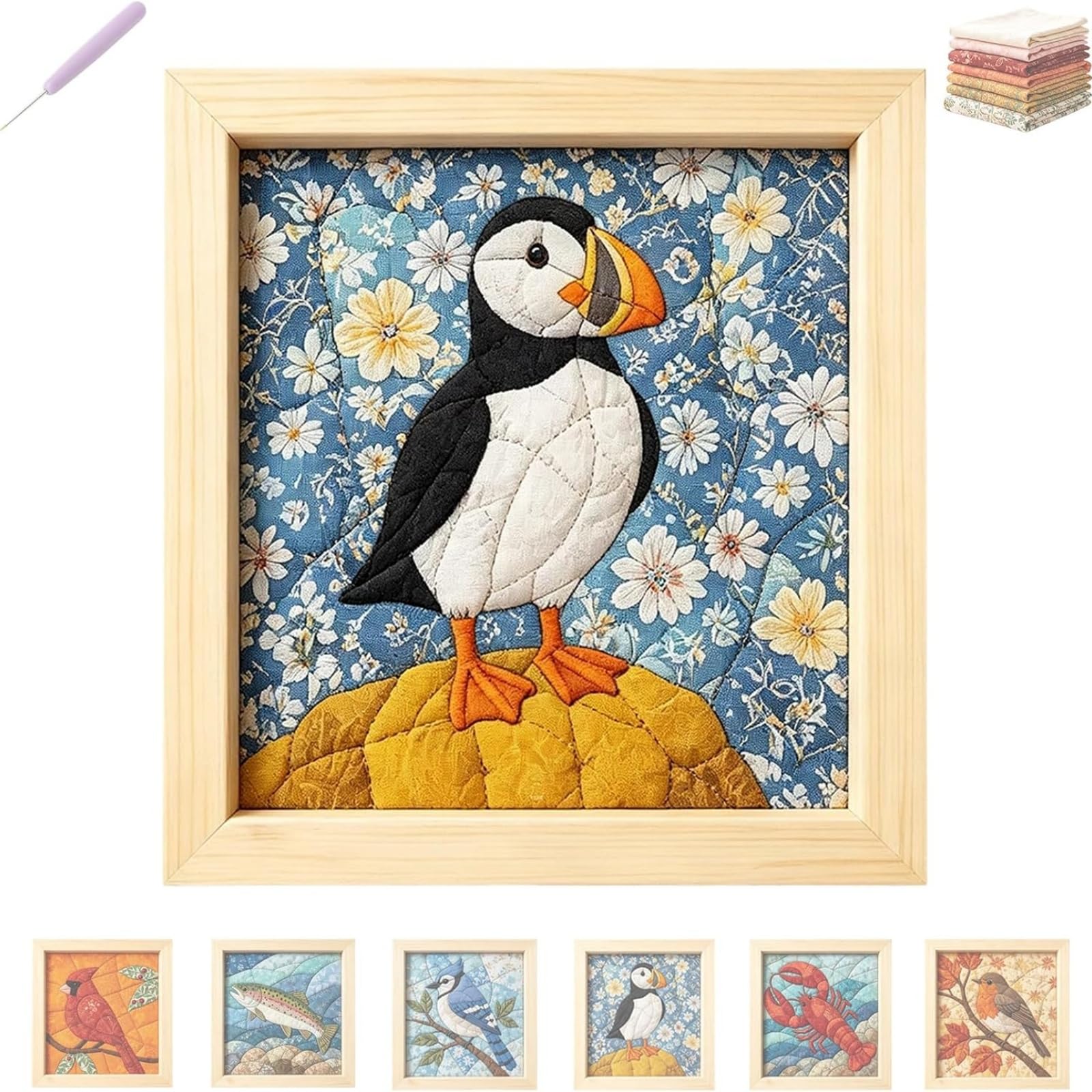 Premium No-Sew Kinusaiga Fabric Art Kit,Quilt Design Wall Mosaic Craft (#A)