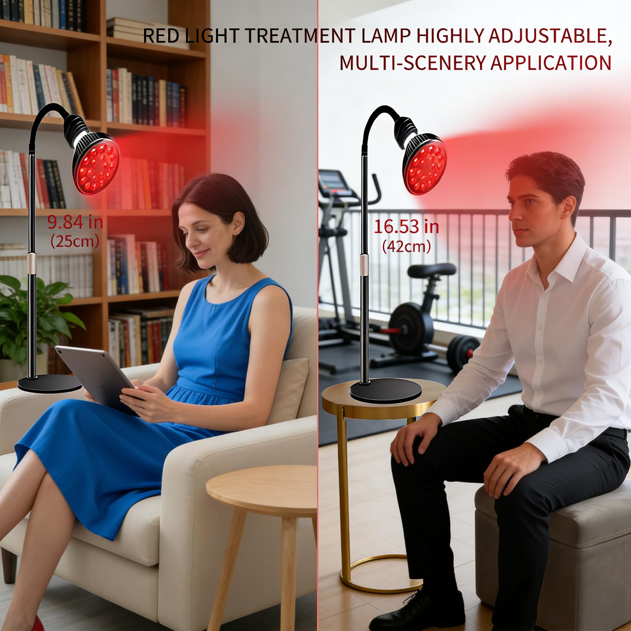 Lampada a luce rossa con 660 nm e 850 nm, 18 LED da 54 W, luminosità regolabile e timer, supporto e base flessibili, con goggles, per uso domestico