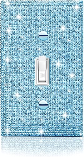 Placas de pared de diamantes de imitación de color azul plateado brillante, cubiertas de placa de interruptor de luz decorativa, cubierta de