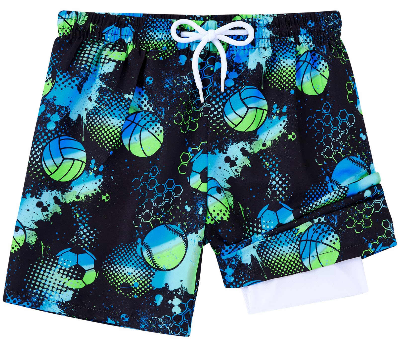 ZenGents Little Boys Swim Trunks with Boxer Mesh Liner Swim Shorts Kids Quick Dry Bathing Suit Swimwear 4-12T
