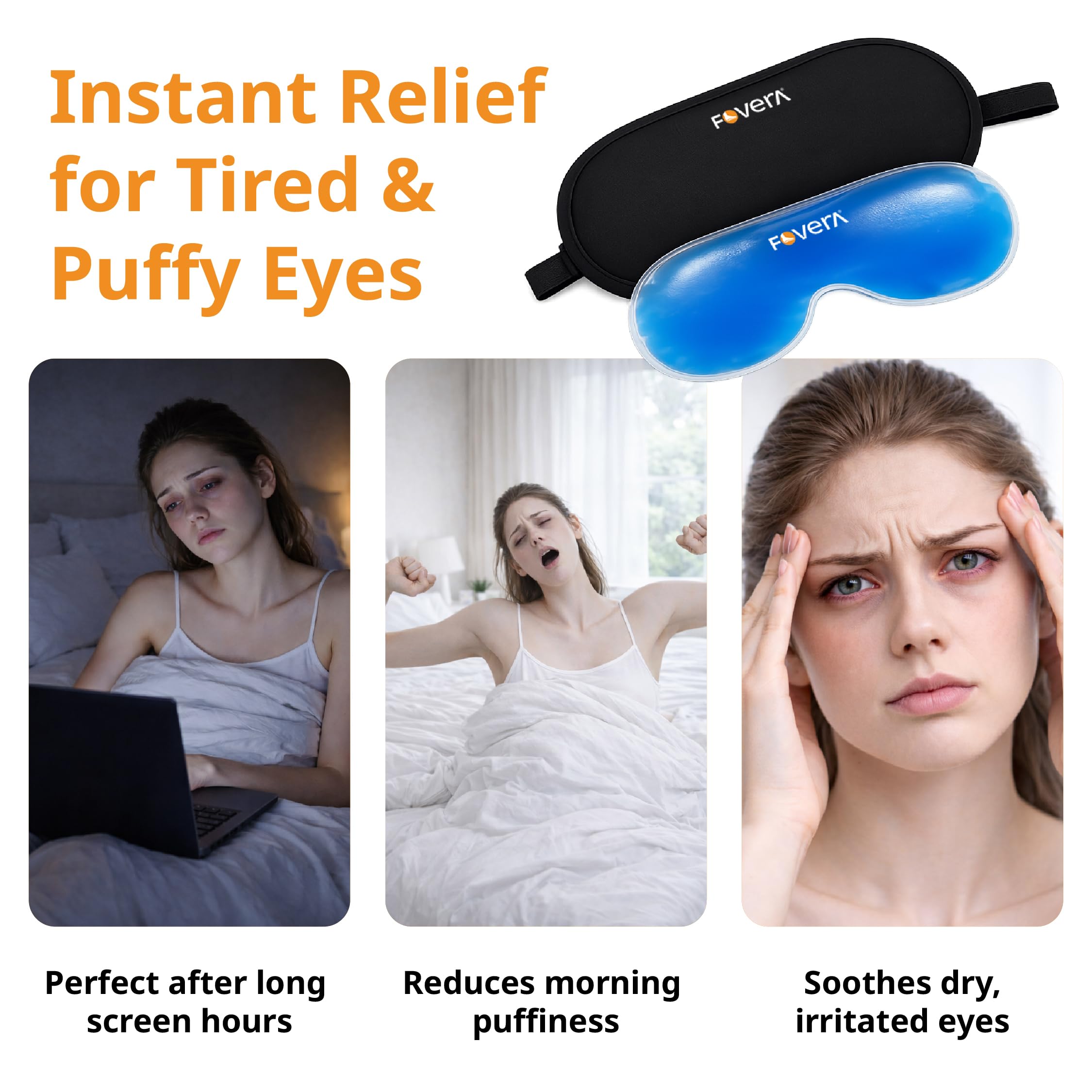 FOVERA Cooling Gel Eye Mask with Soft Cover – Reusable Cold Compress Pack for Dark Circles, Puffy Eyes & Migraine Relief – Long Lasting Ice Eye Shade, Adjustable Strap for Sleep & Travel (Pack of 1) — Amazon image 8