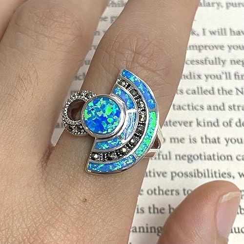Miniatura 4 de Art Deco Style Egyptian Wallace Simpson Ring with Gilson Opal and Marcasite Stone 925 Sterling Silver